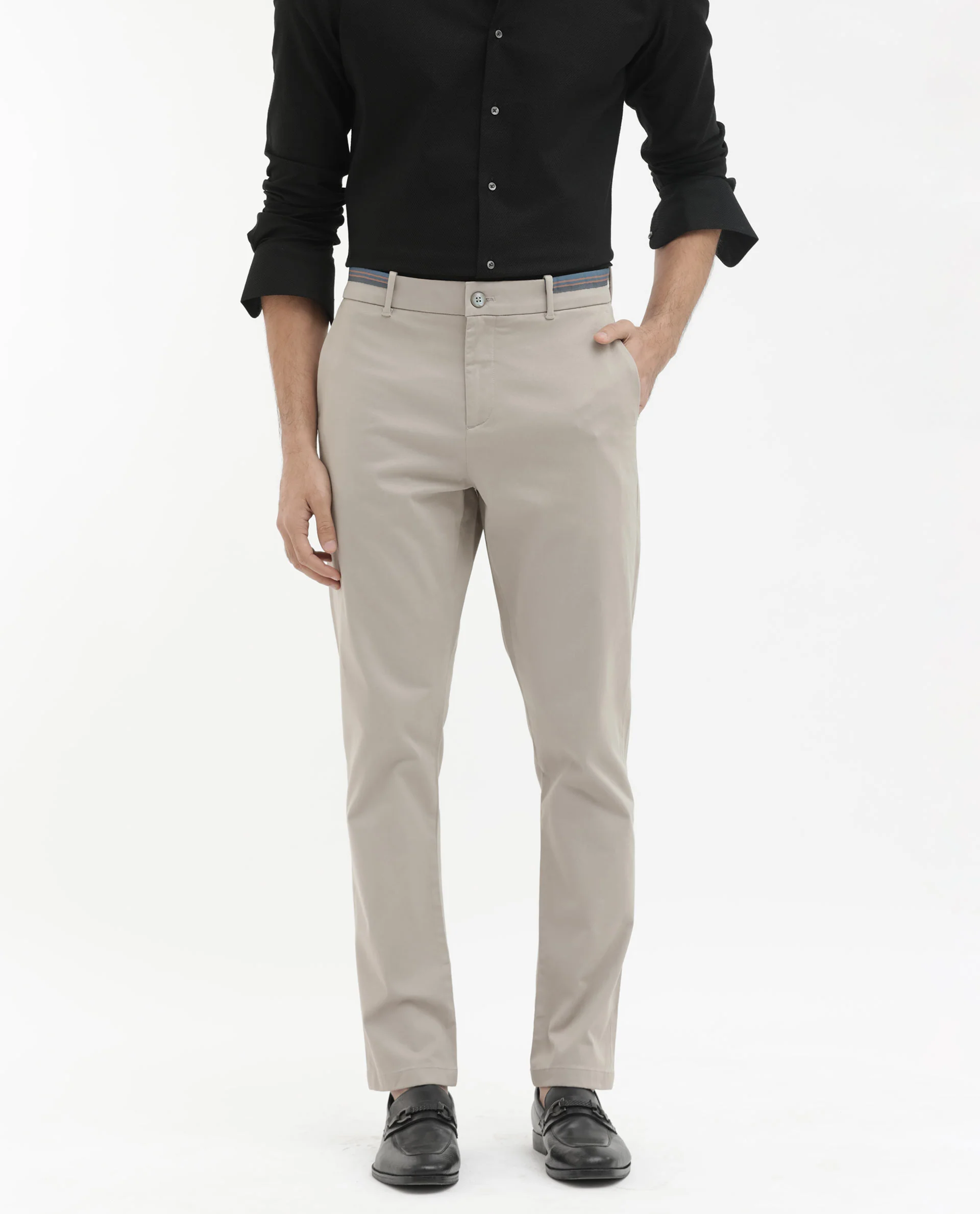 Rare Rabbit Men's Trello Beige Cotton Blend Plain Regular Fit Trouser
