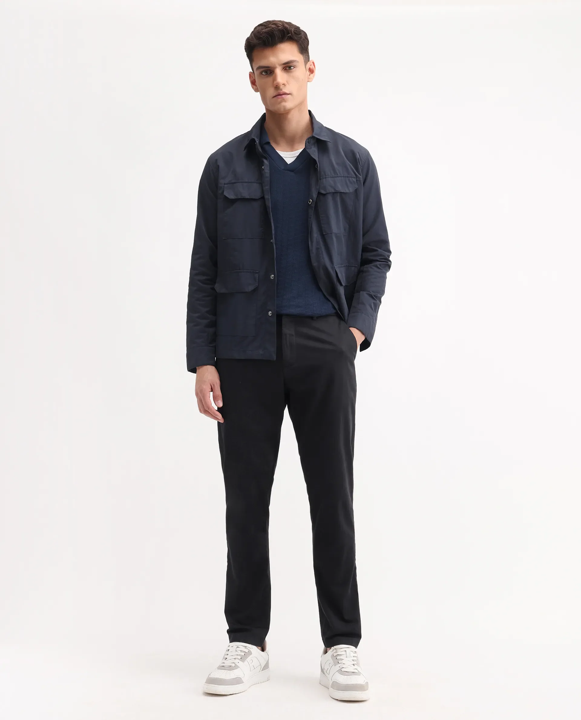 Rare Rabbit Men's Trello Black Cotton Blend Plain Regular Fit Trouser