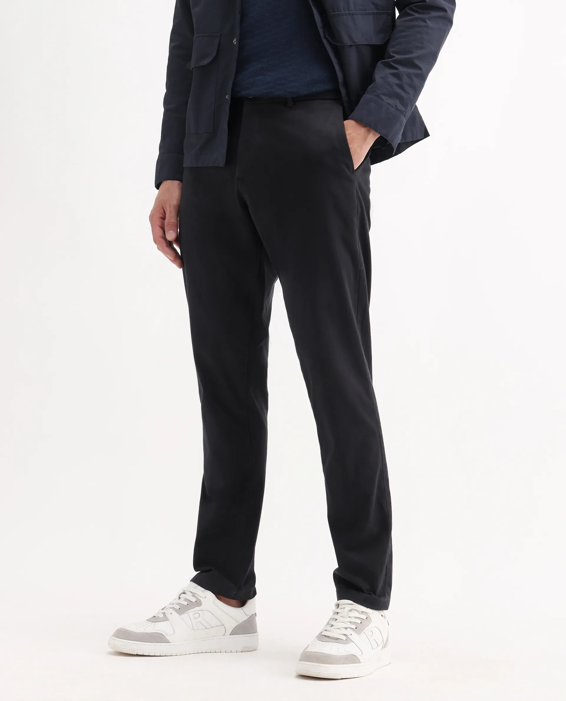 Rare Rabbit Men's Trello Black Cotton Blend Plain Regular Fit Trouser - Image 2