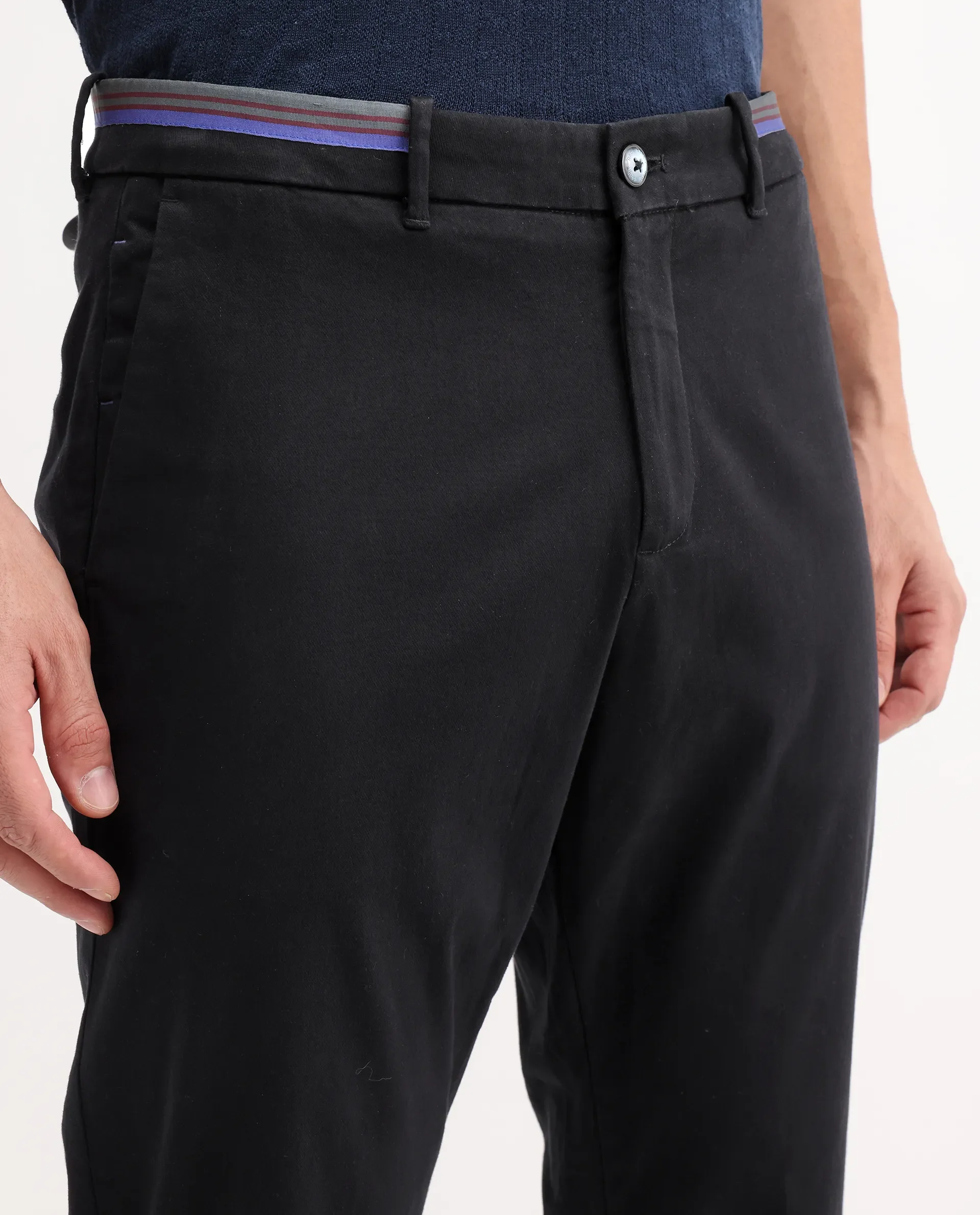 Rare Rabbit Men's Trello Black Cotton Blend Plain Regular Fit Trouser - Image 4