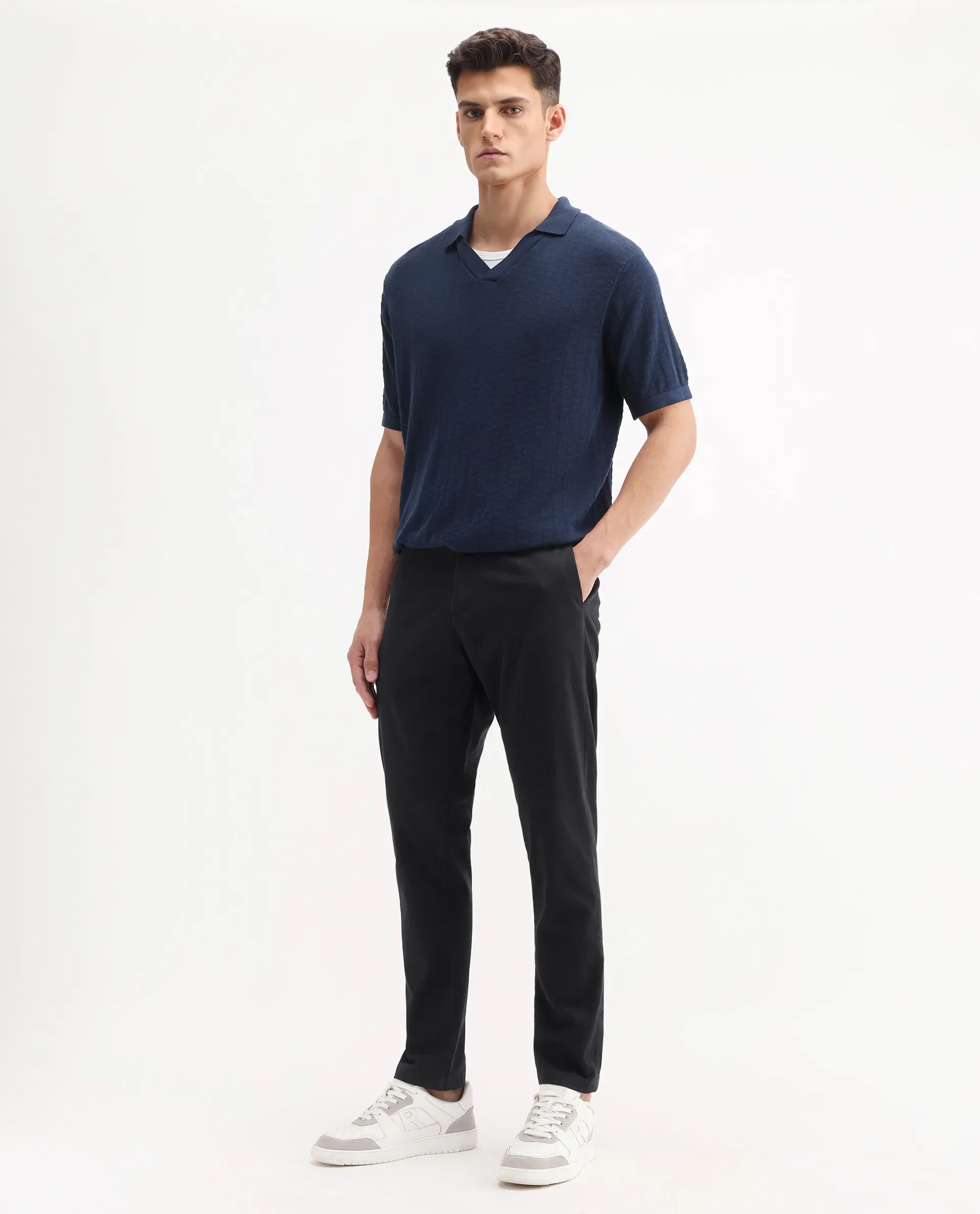 Rare Rabbit Men's Trello Black Cotton Blend Plain Regular Fit Trouser - Image 5