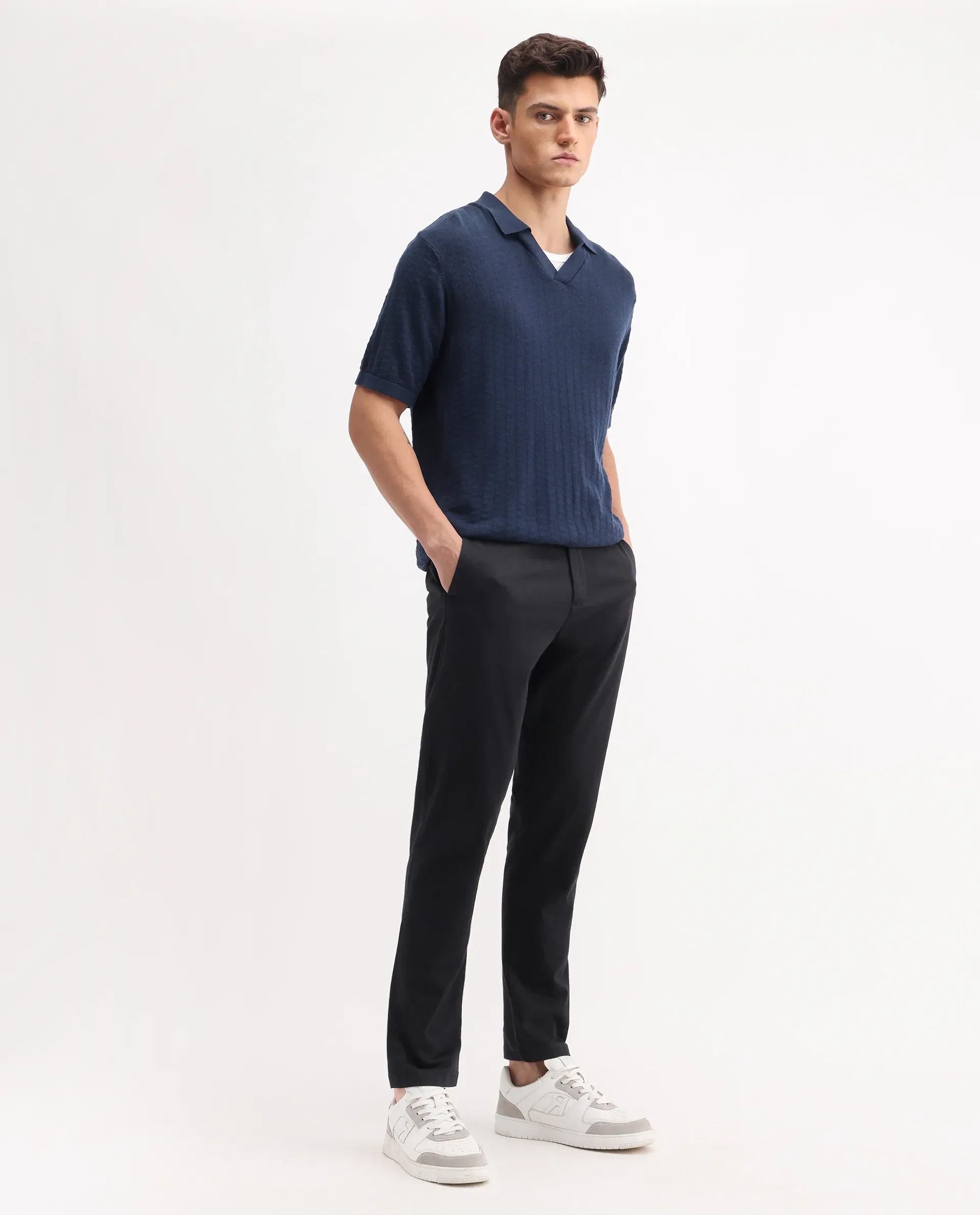 Rare Rabbit Men's Trello Black Cotton Blend Plain Regular Fit Trouser - Image 6