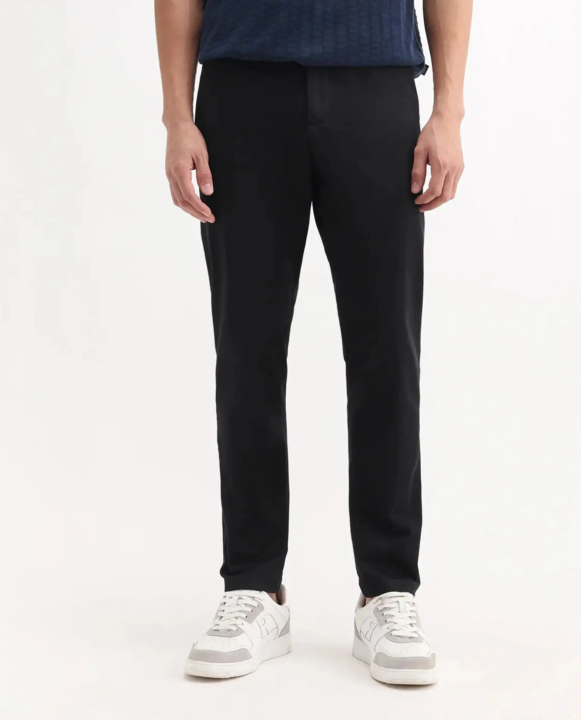 Rare Rabbit Men's Trello Black Cotton Blend Plain Regular Fit Trouser - Image 8