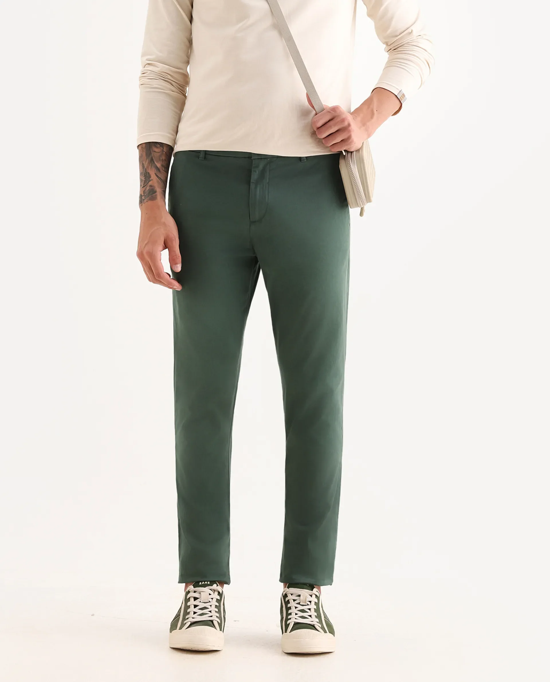 Rare Rabbit Men's Trello Green Cotton Blend Plain Regular Fit Trouser - Image 2