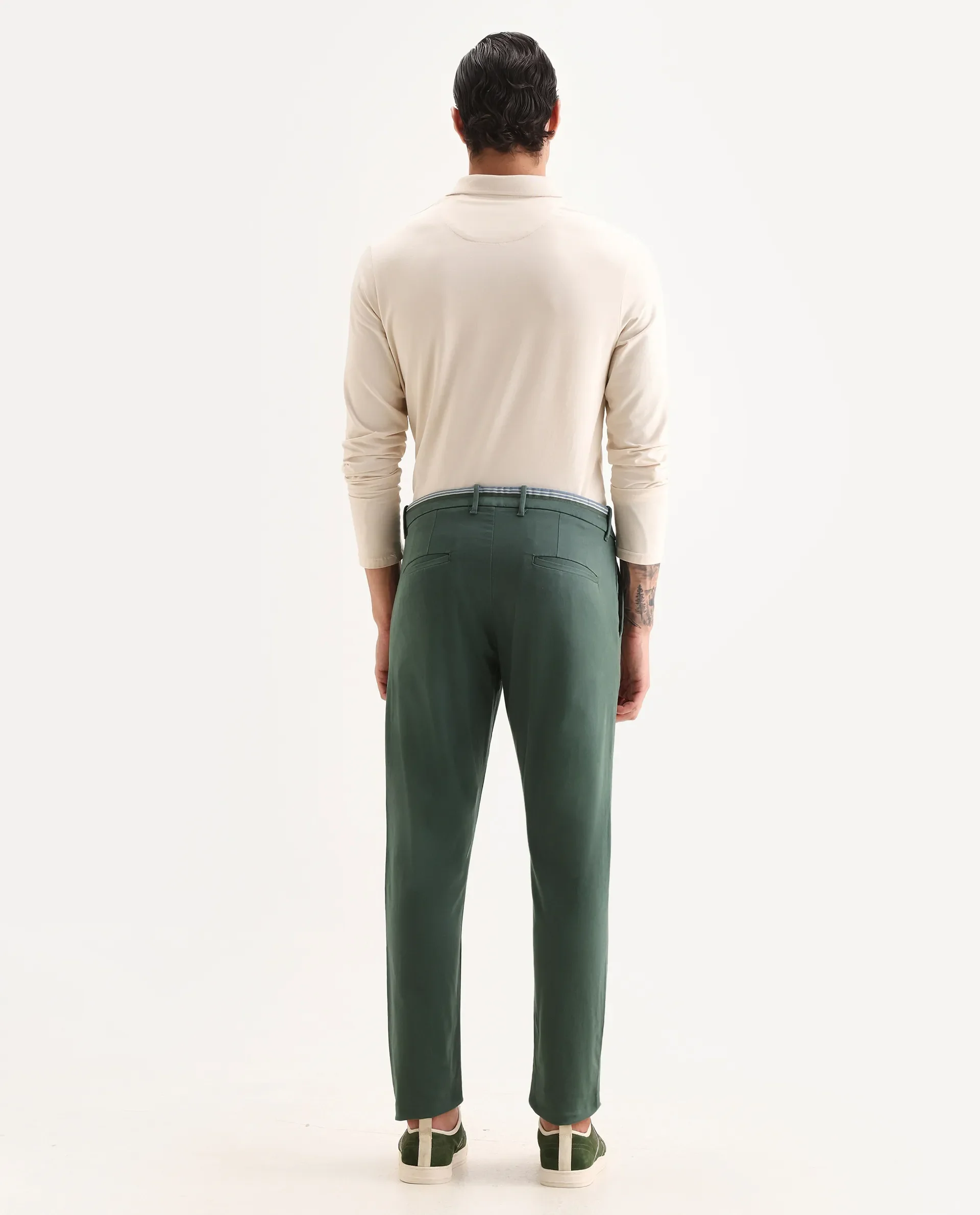 Rare Rabbit Men's Trello Green Cotton Blend Plain Regular Fit Trouser - Image 7