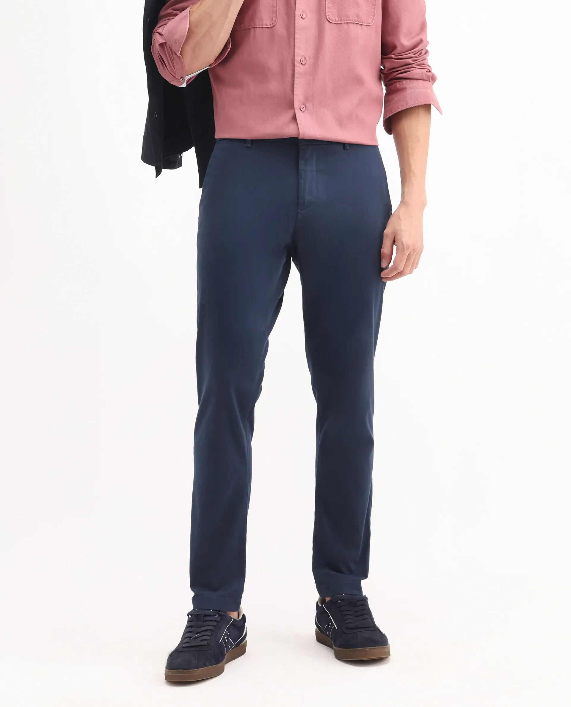 Rare Rabbit Men's Trello Navy Cotton Blend Plain Regular Fit Trouser - Image 2