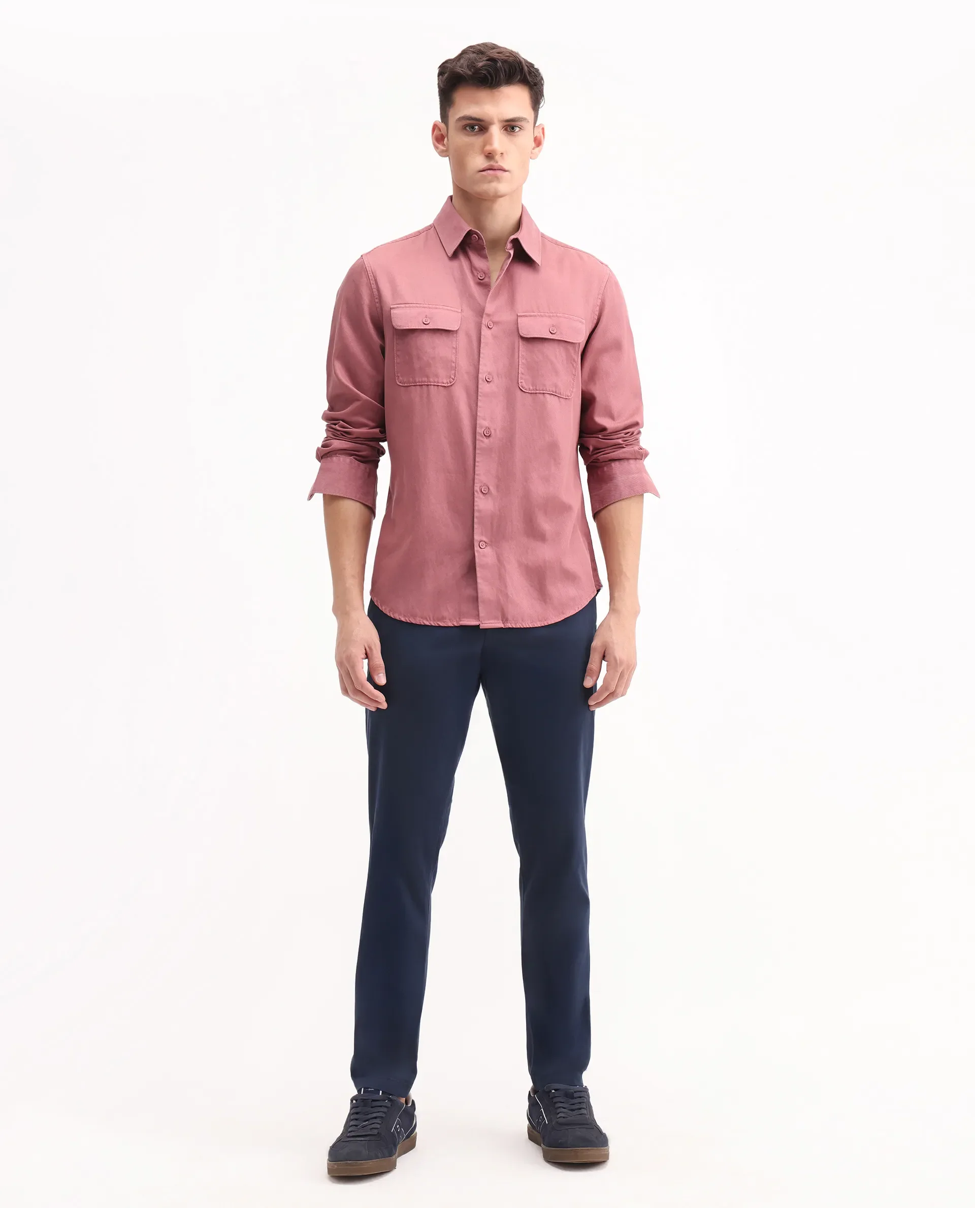 Rare Rabbit Men's Trello Navy Cotton Blend Plain Regular Fit Trouser - Image 3