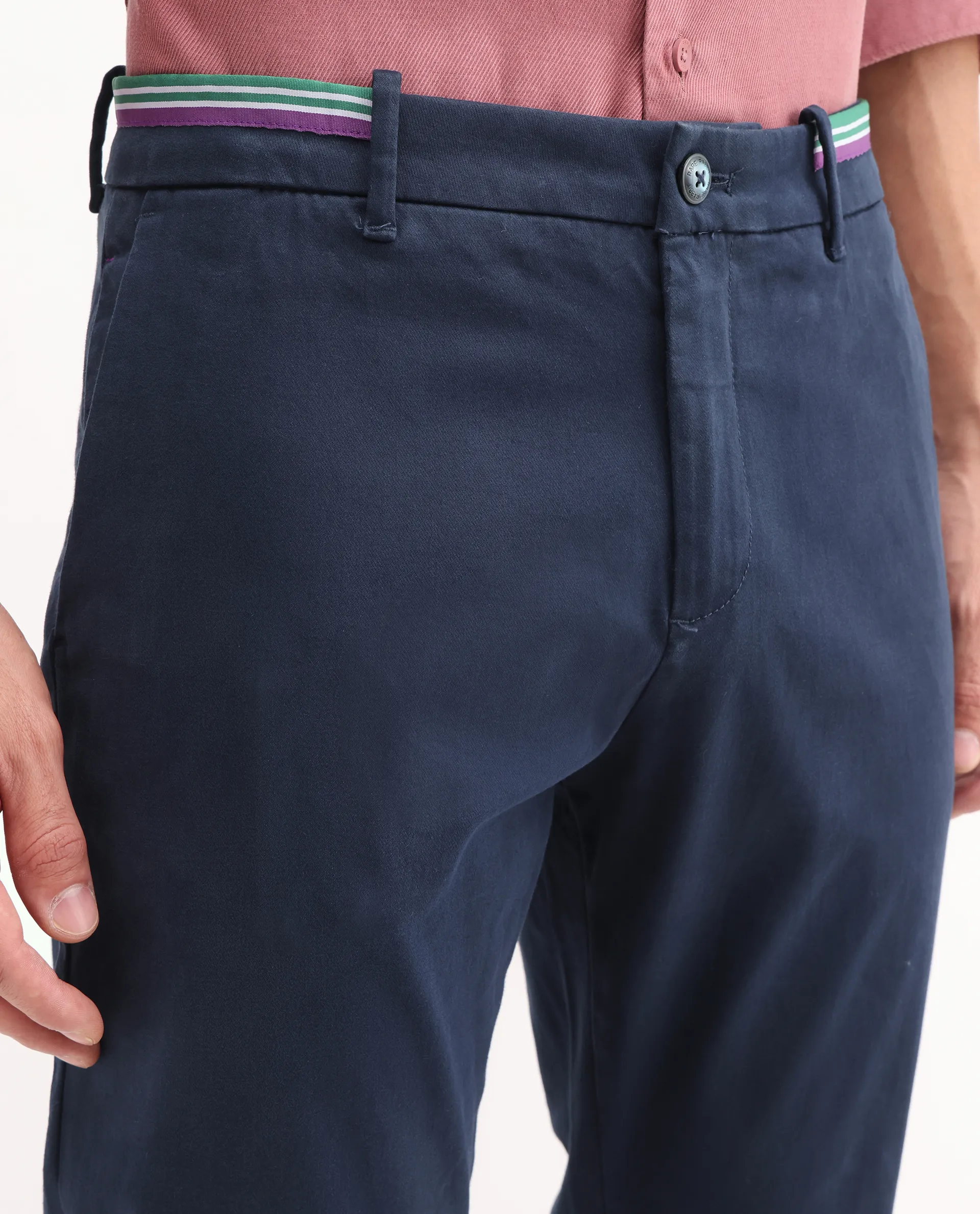 Rare Rabbit Men's Trello Navy Cotton Blend Plain Regular Fit Trouser - Image 4