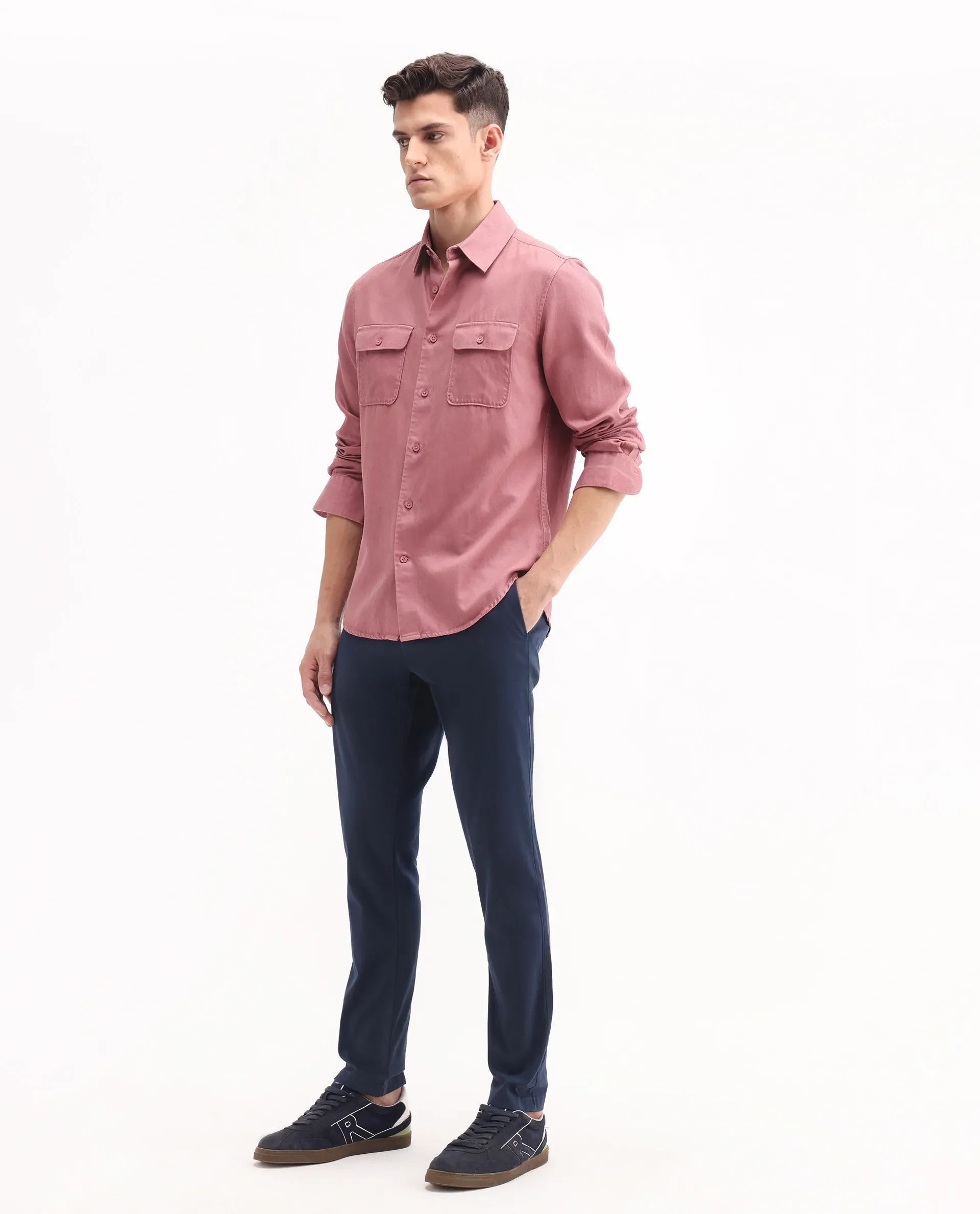 Rare Rabbit Men's Trello Navy Cotton Blend Plain Regular Fit Trouser - Image 6