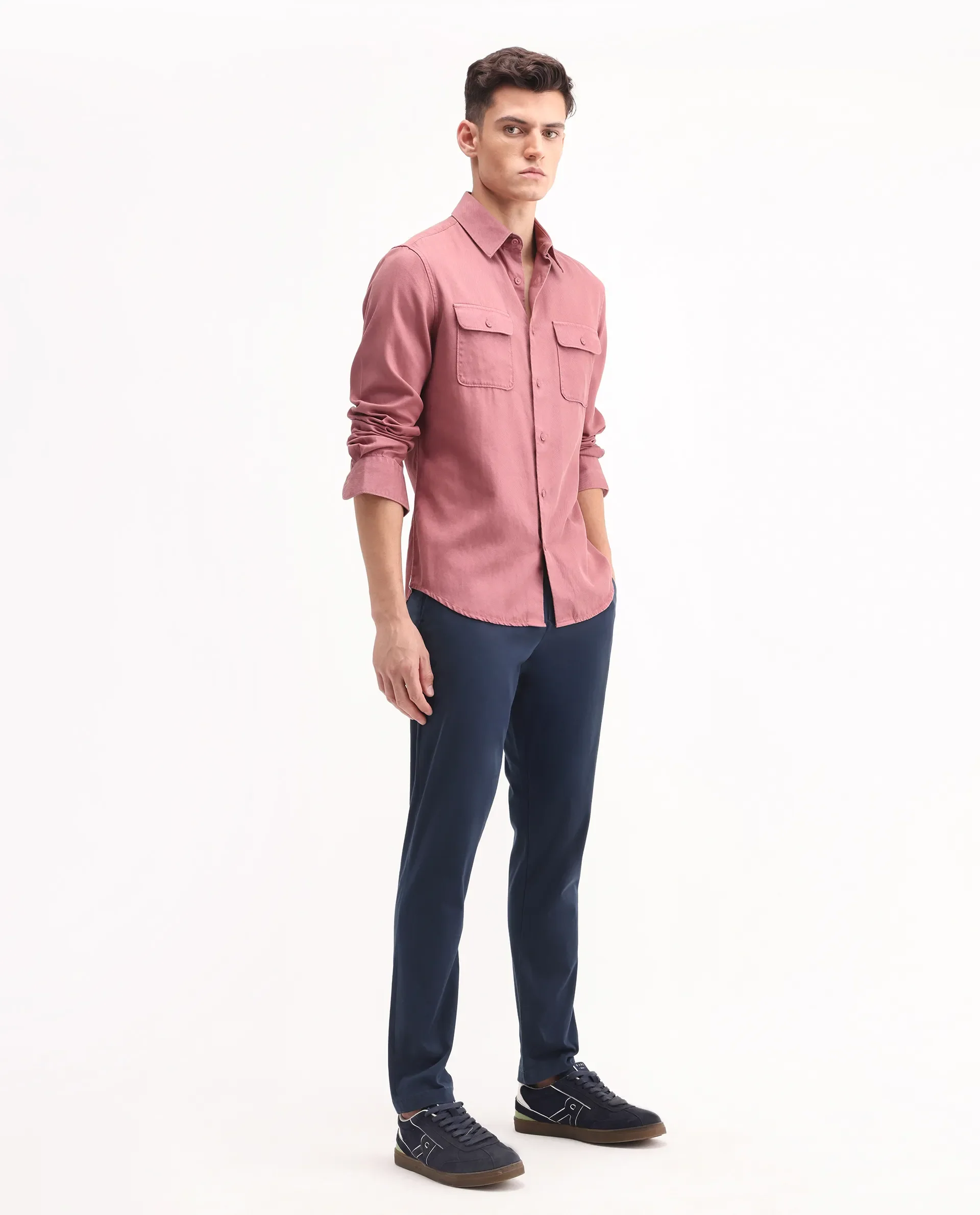 Rare Rabbit Men's Trello Navy Cotton Blend Plain Regular Fit Trouser - Image 7