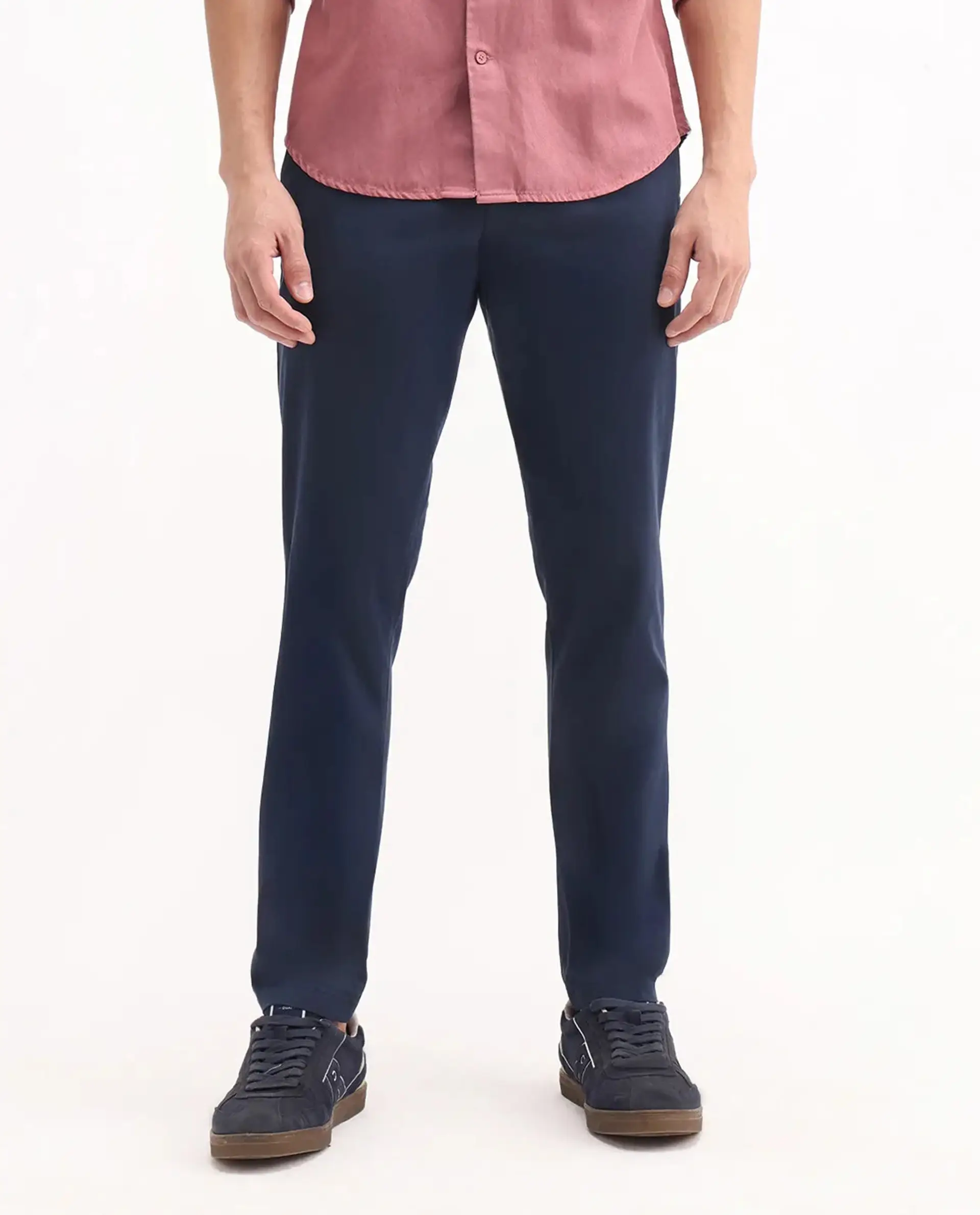 Rare Rabbit Men's Trello Navy Cotton Blend Plain Regular Fit Trouser - Image 9