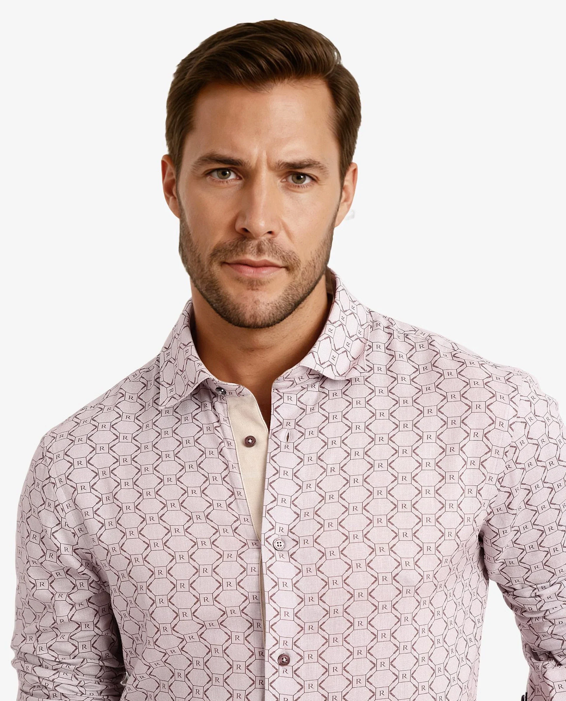 Rare Rabbit Men's Trends Dusky Pink Cotton Monogram Print Regular Fit Full Sleeve Collared Shirt - Image 2
