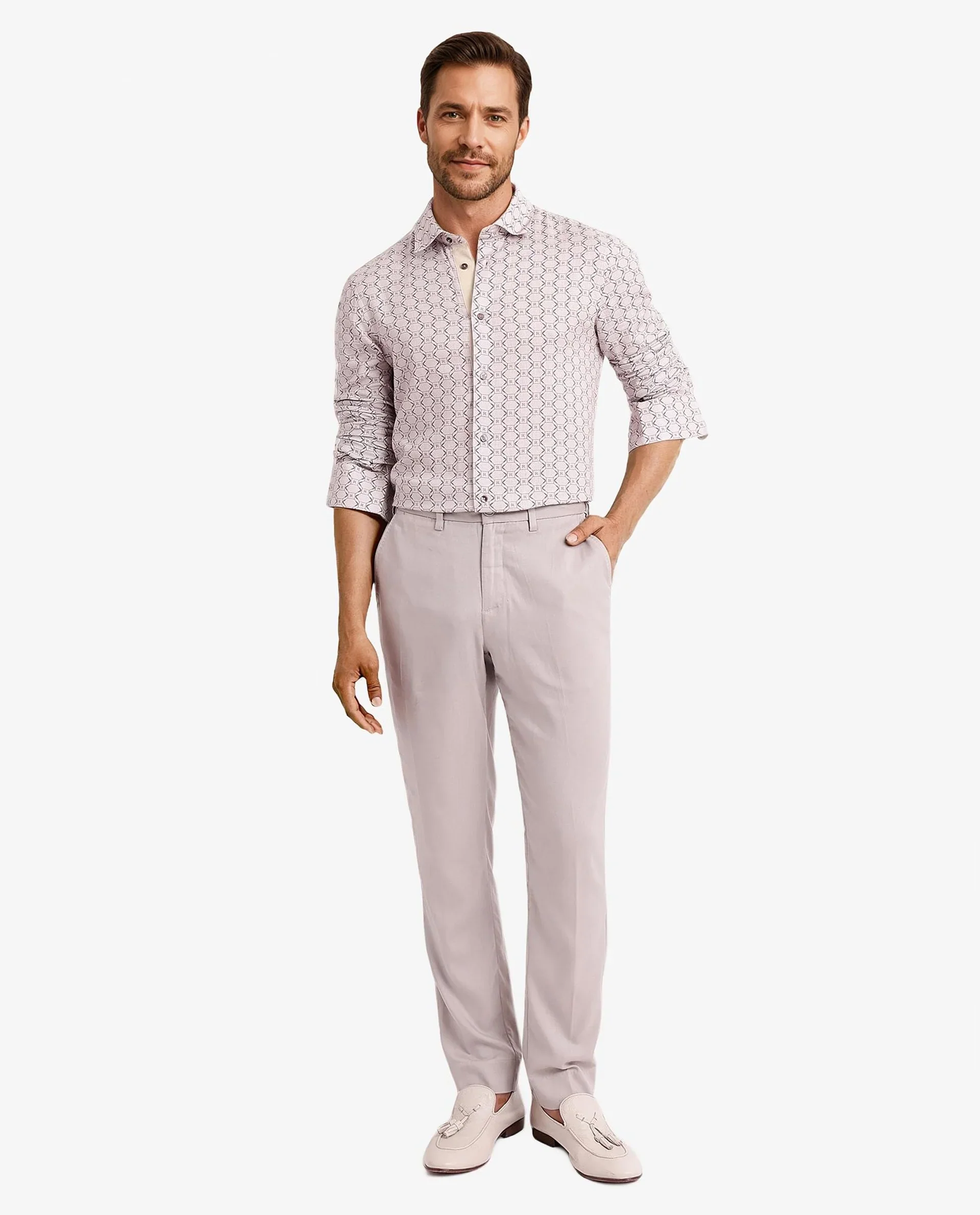 Rare Rabbit Men's Trends Dusky Pink Cotton Monogram Print Regular Fit Full Sleeve Collared Shirt - Image 3