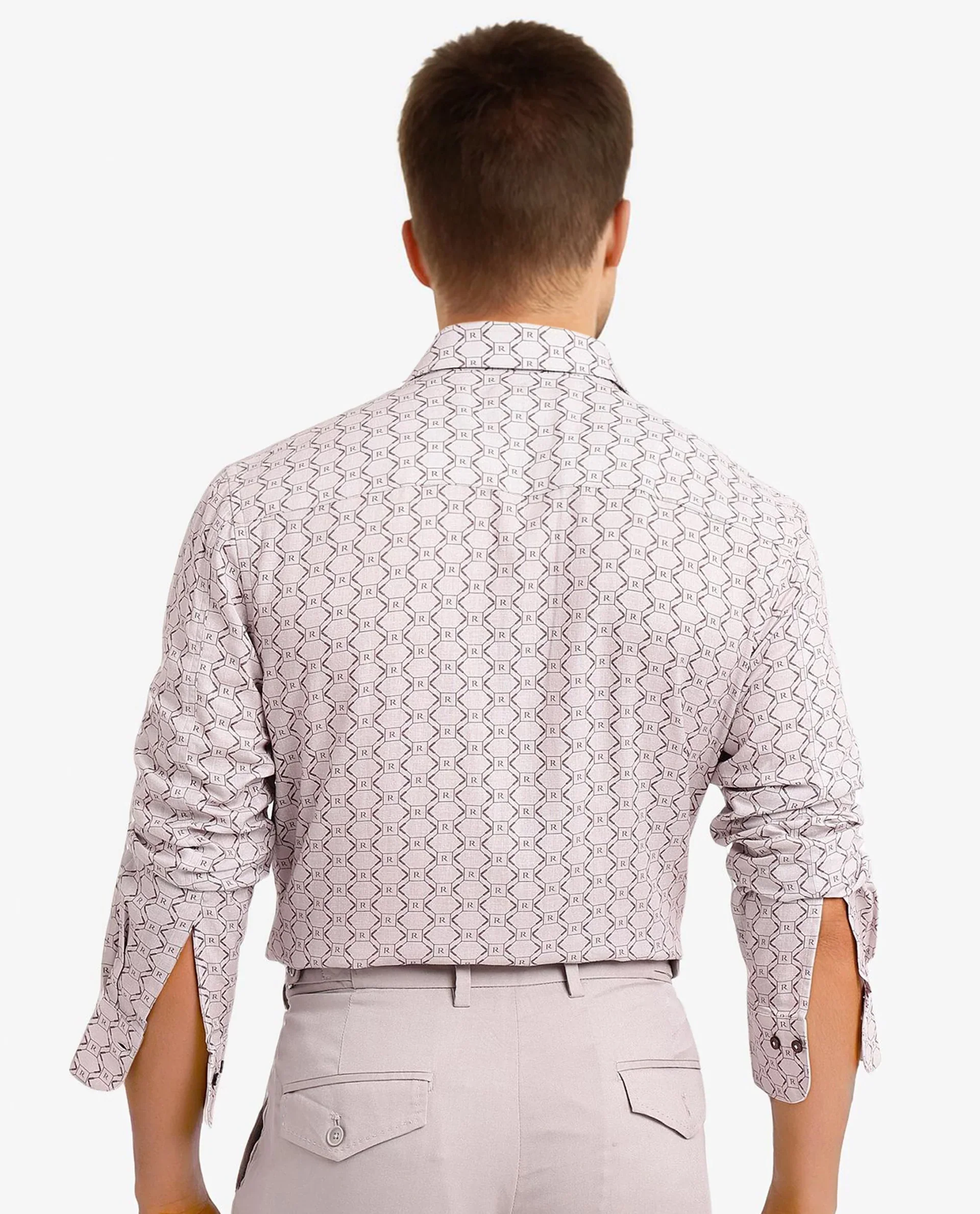 Rare Rabbit Men's Trends Dusky Pink Cotton Monogram Print Regular Fit Full Sleeve Collared Shirt - Image 4