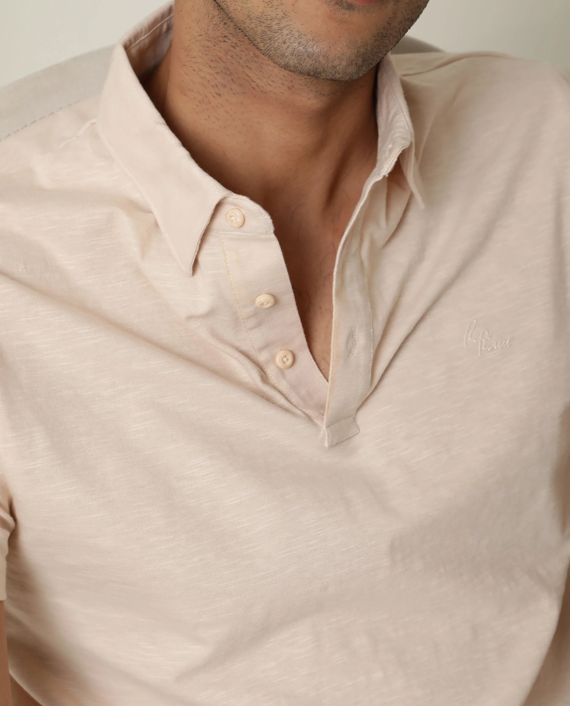 Rare Rabbit Men's Trent Beige Cotton Plain Regular Fit Half Sleeve Polo - Image 2