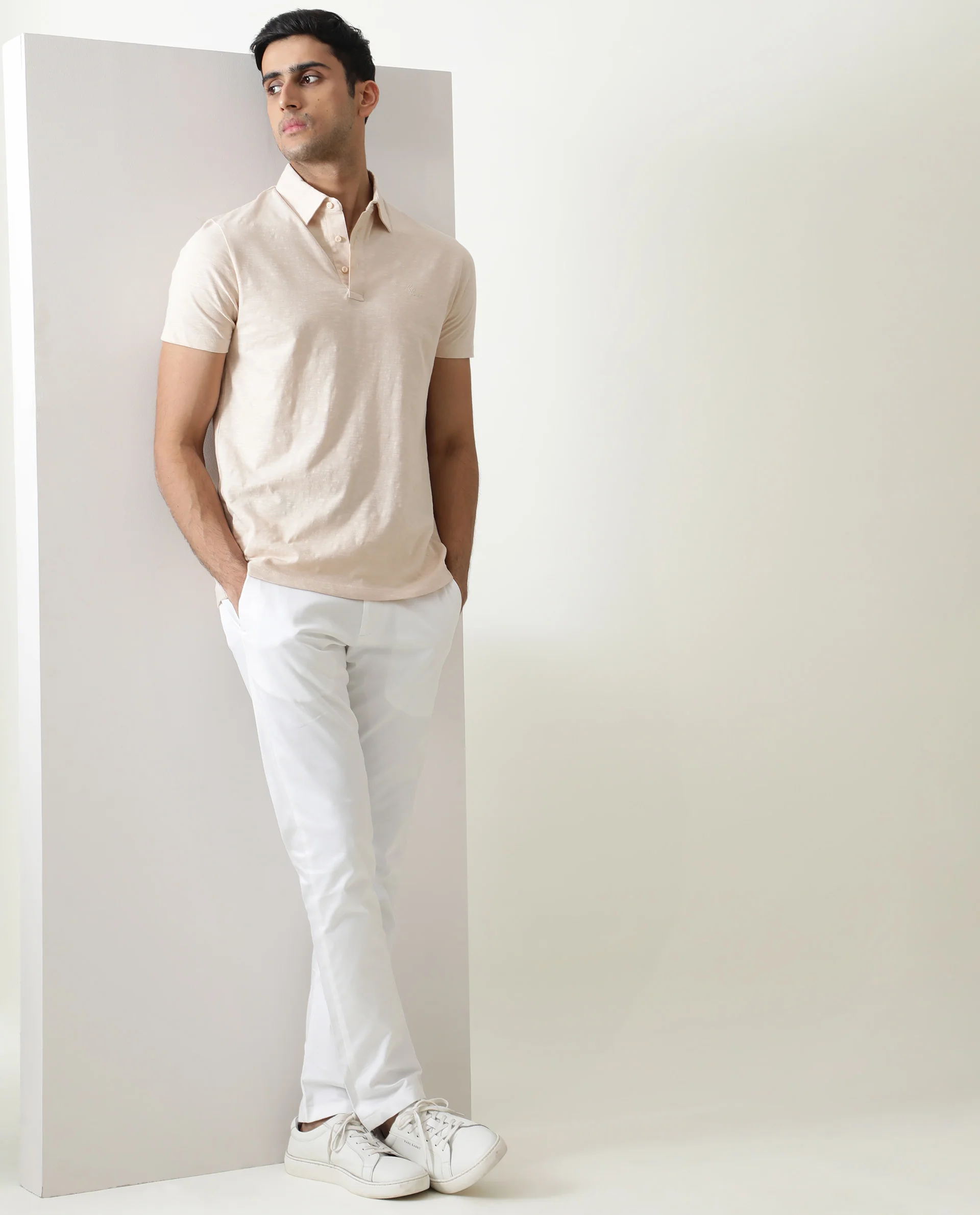Rare Rabbit Men's Trent Beige Cotton Plain Regular Fit Half Sleeve Polo - Image 3