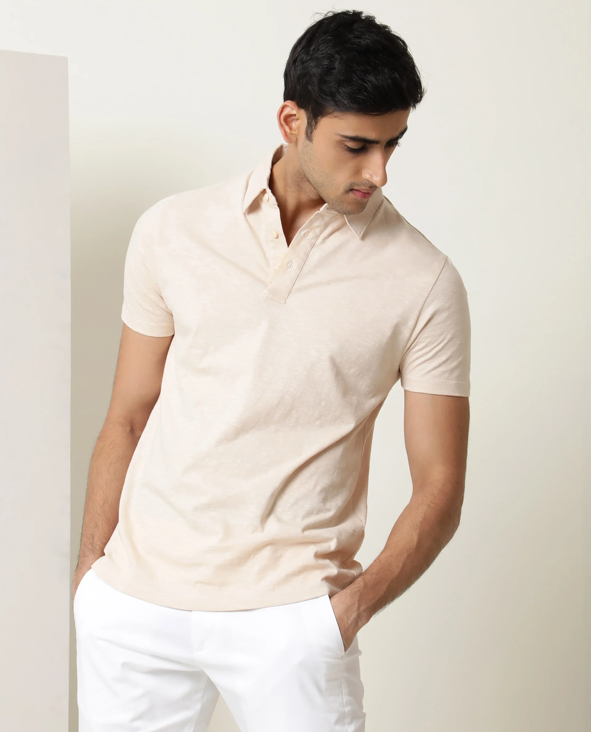 Rare Rabbit Men's Trent Beige Cotton Plain Regular Fit Half Sleeve Polo - Image 4