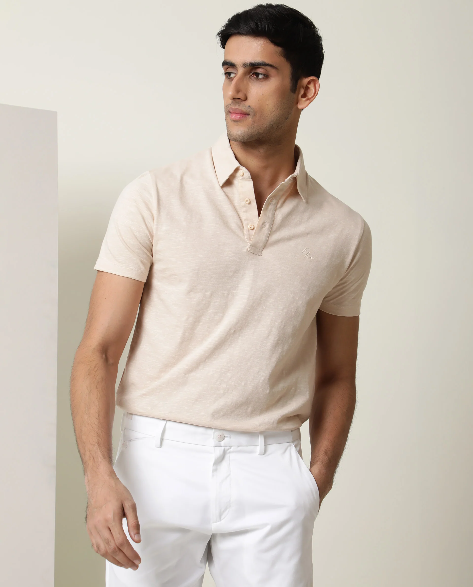 Rare Rabbit Men's Trent Beige Cotton Plain Regular Fit Half Sleeve Polo - Image 5