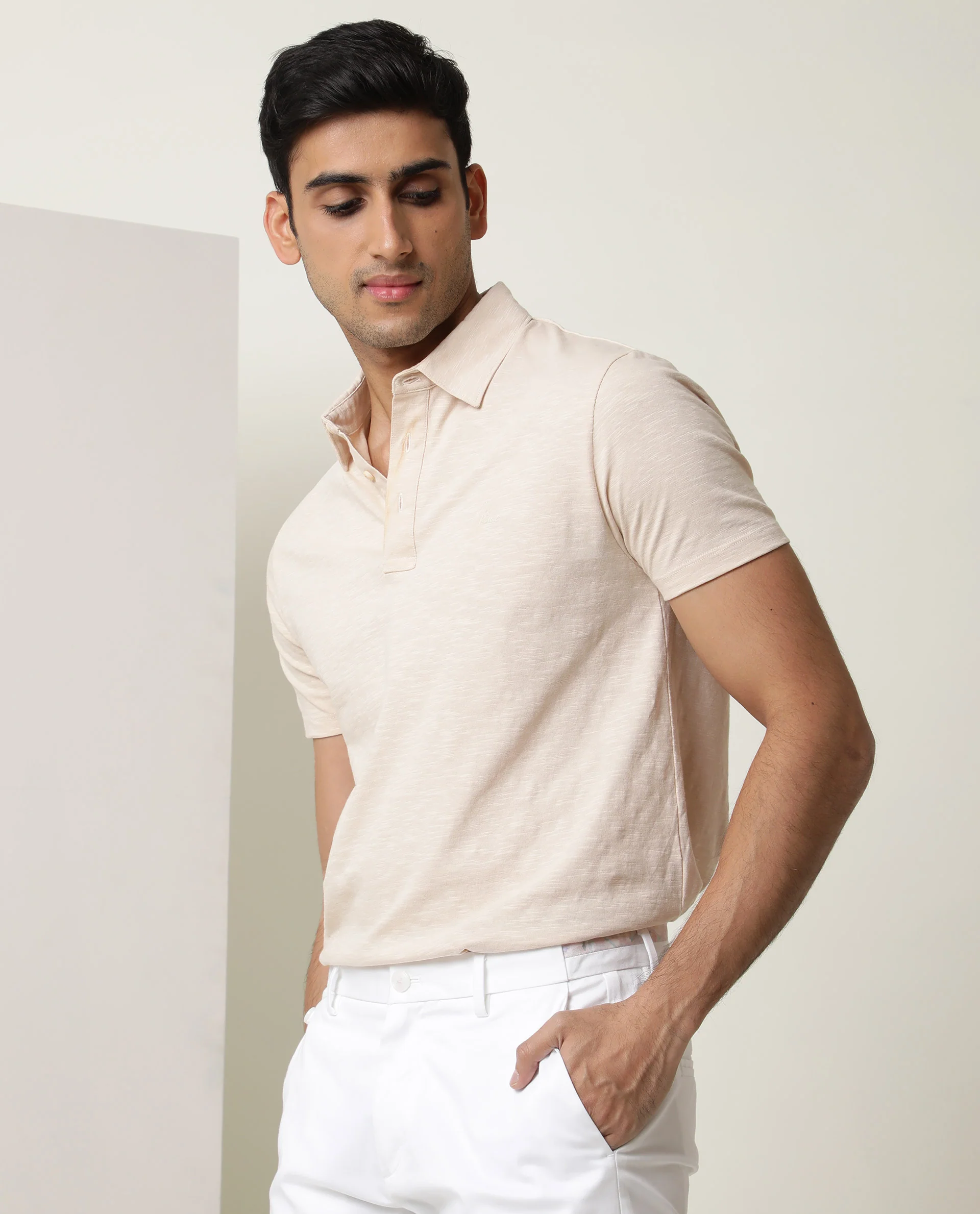 Rare Rabbit Men's Trent Beige Cotton Plain Regular Fit Half Sleeve Polo - Image 6
