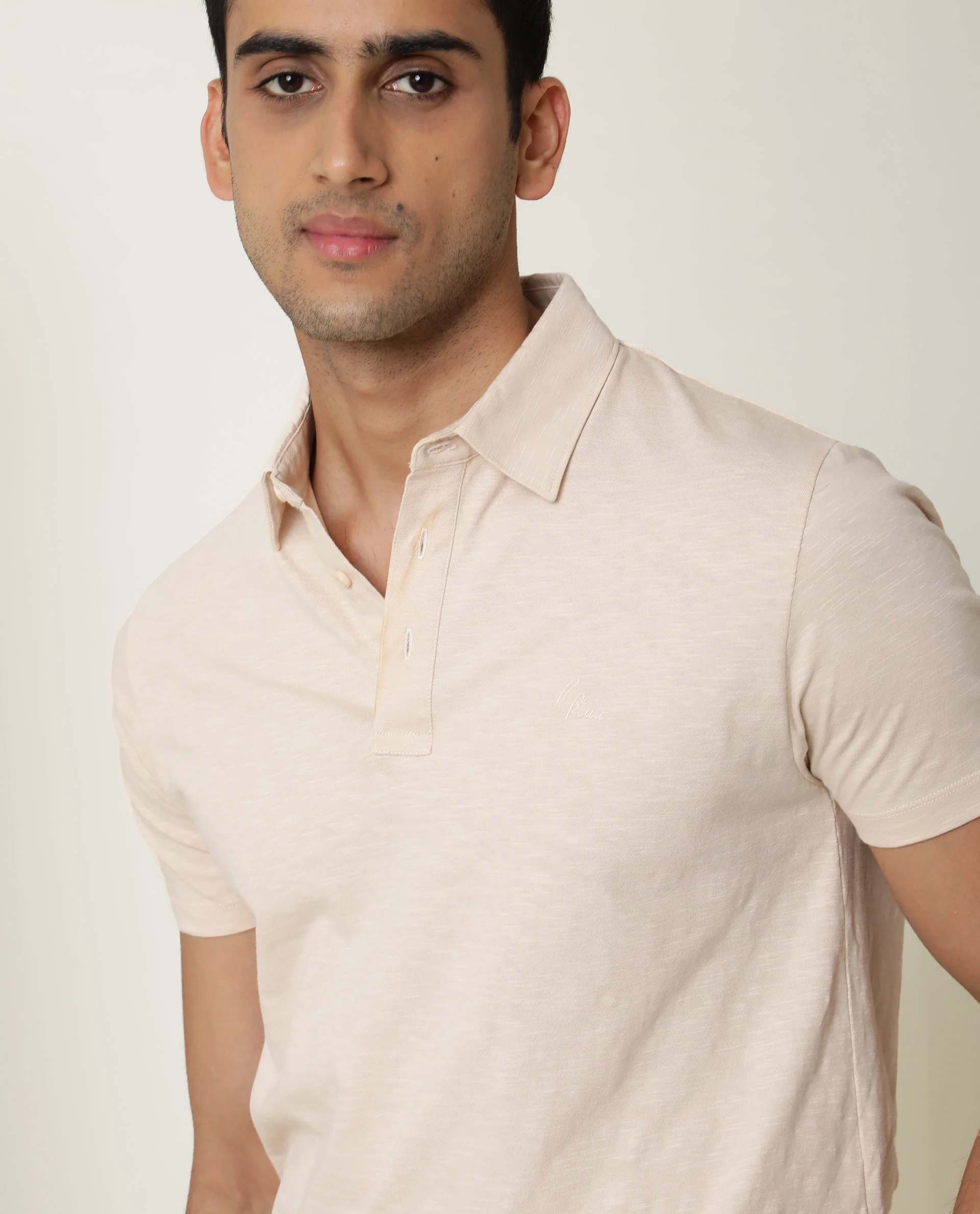 Rare Rabbit Men's Trent Beige Cotton Plain Regular Fit Half Sleeve Polo - Image 7