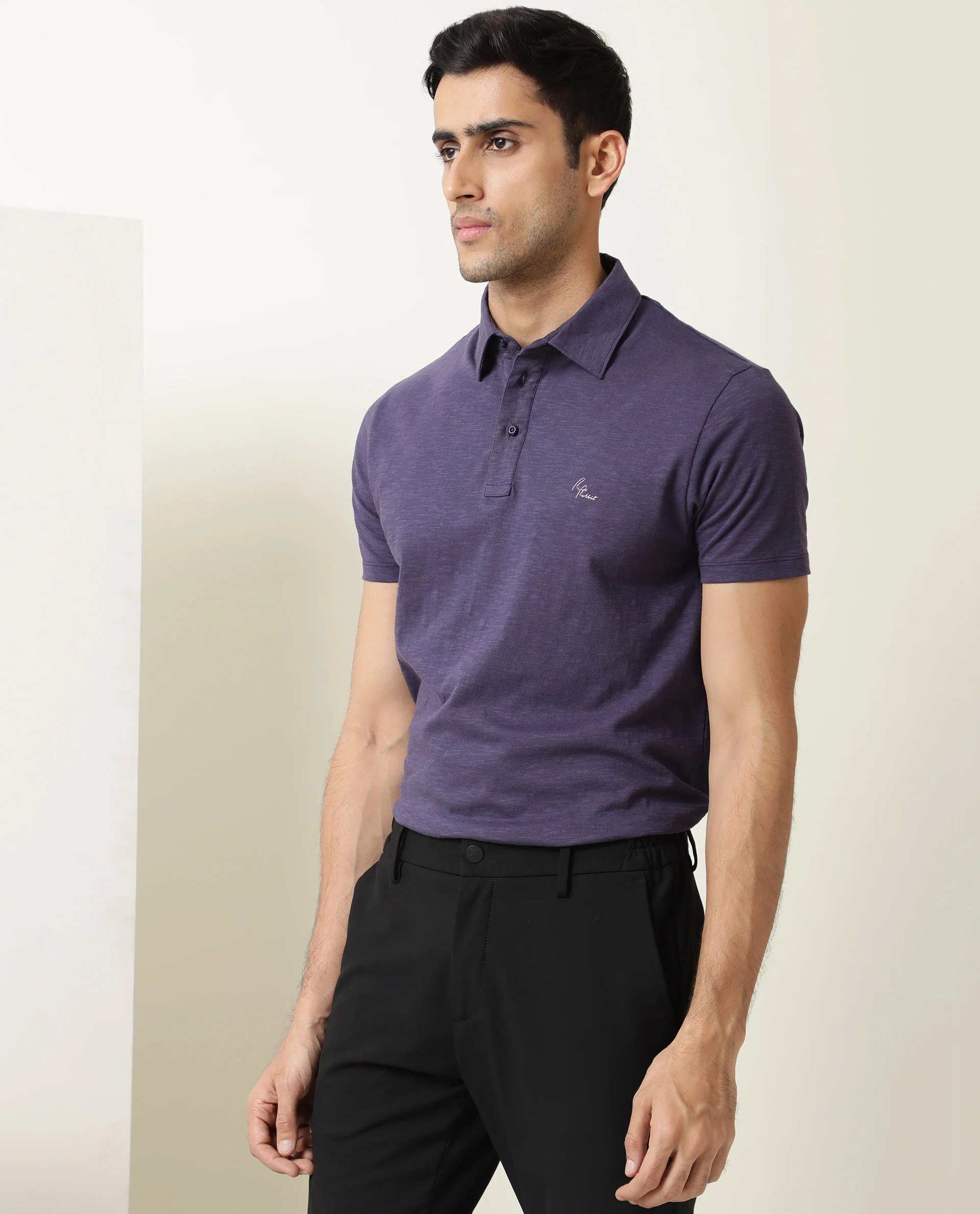 Rare Rabbit Men's Trent Purple Cotton Plain Regular Fit Half Sleeve Polo - Image 5