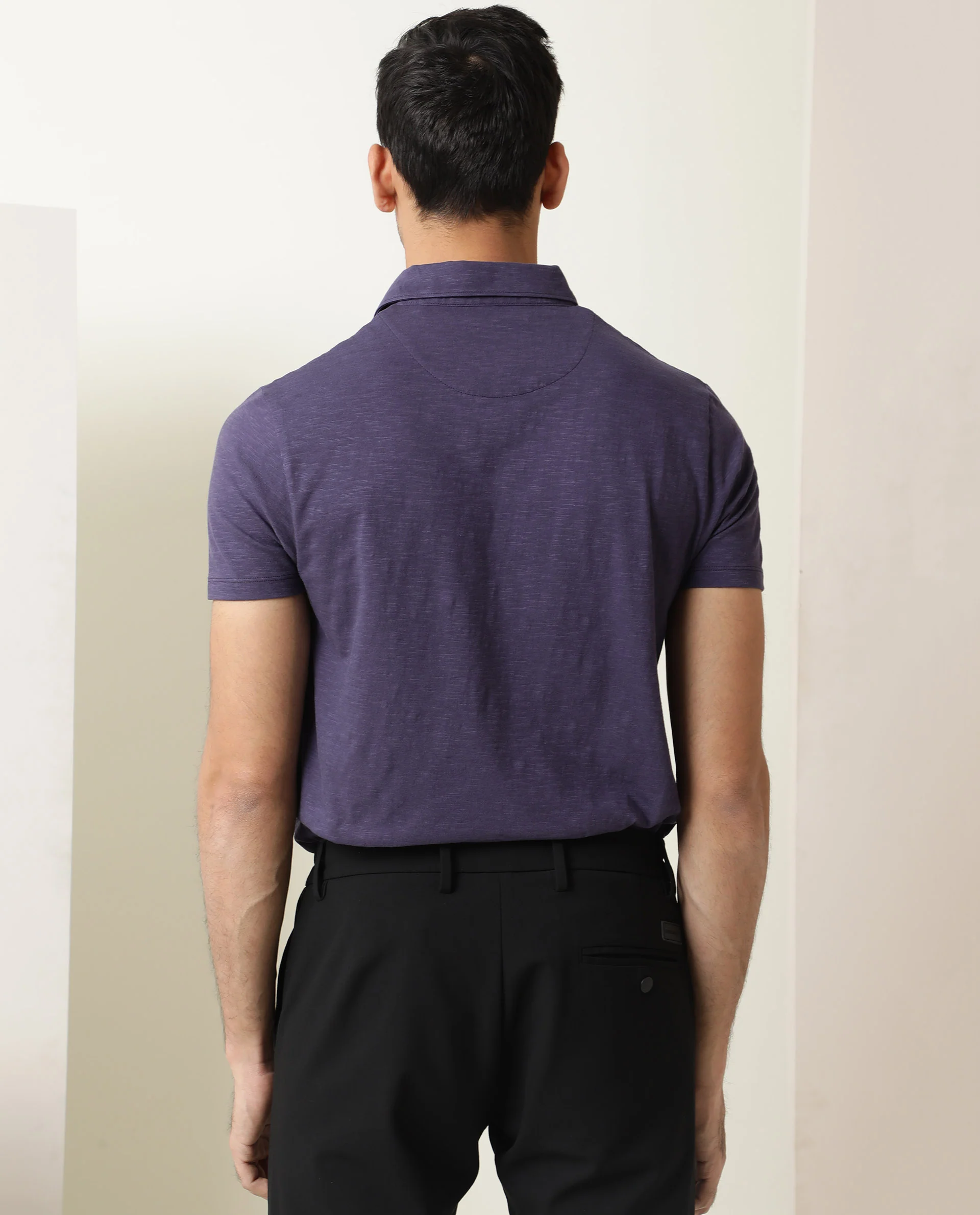 Rare Rabbit Men's Trent Purple Cotton Plain Regular Fit Half Sleeve Polo - Image 7
