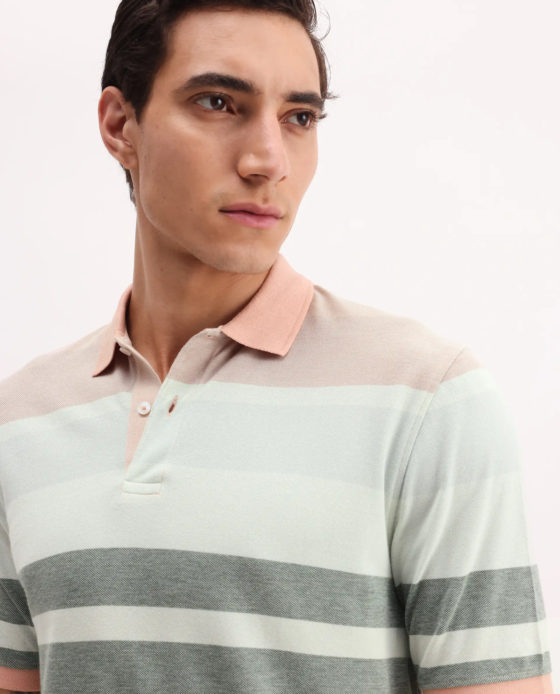 Rare Rabbit Men's Trenz Green Cotton Striped Print Regular Fit Half Sleeve Polo - Image 4