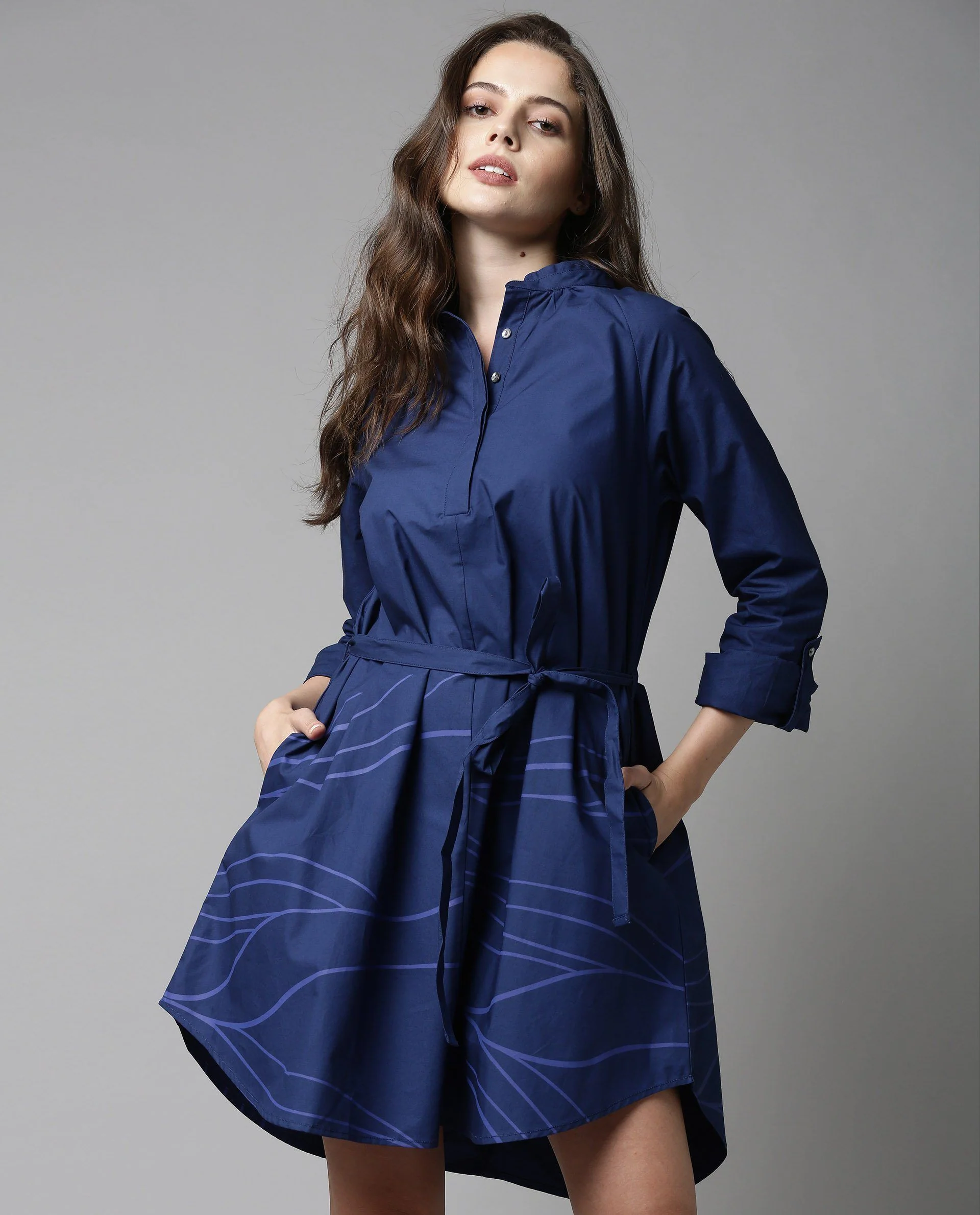 Rareism Women Treo Blue Dress Short Sleeves Solid