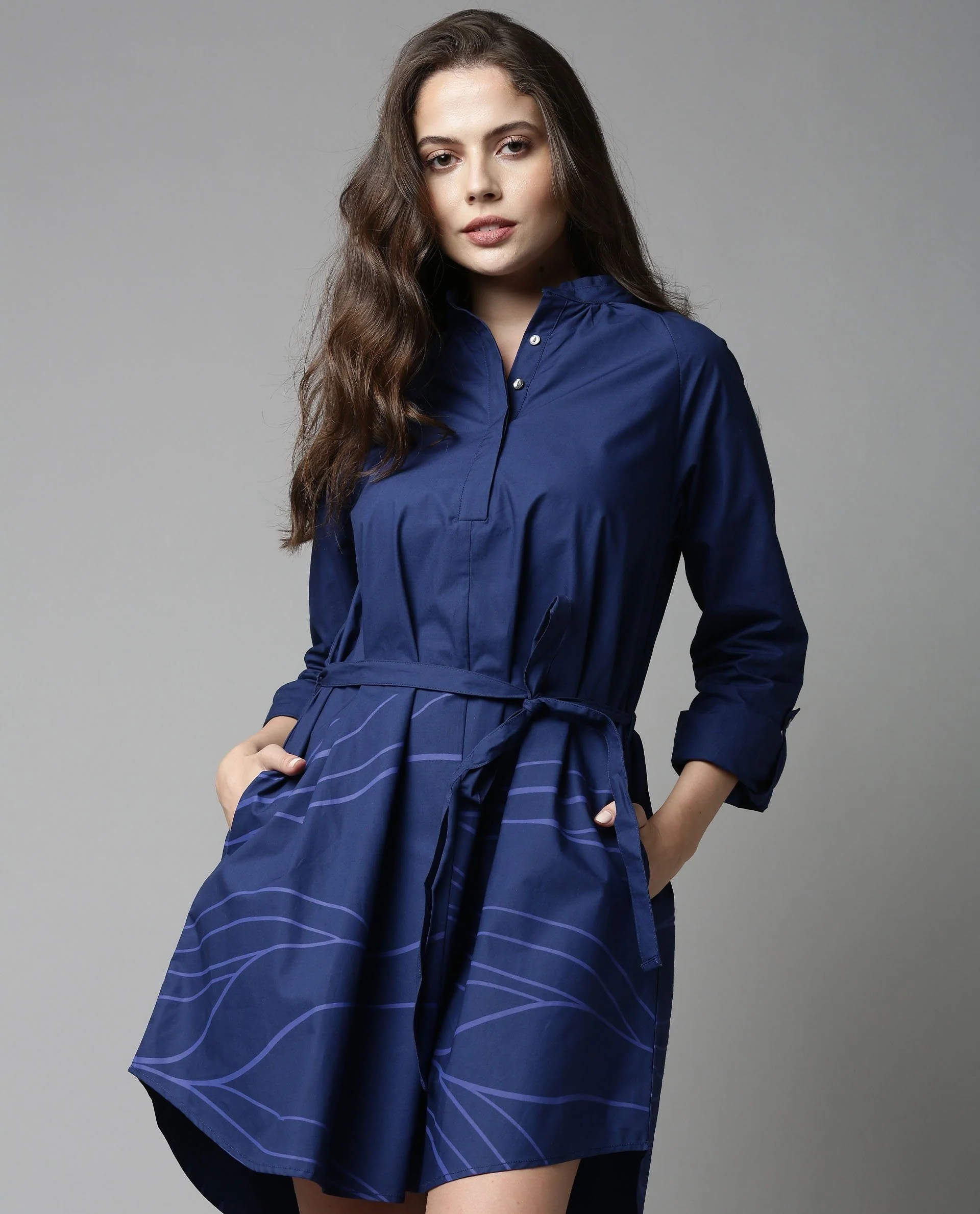 Rareism Women Treo Blue Dress Short Sleeves Solid - Image 3