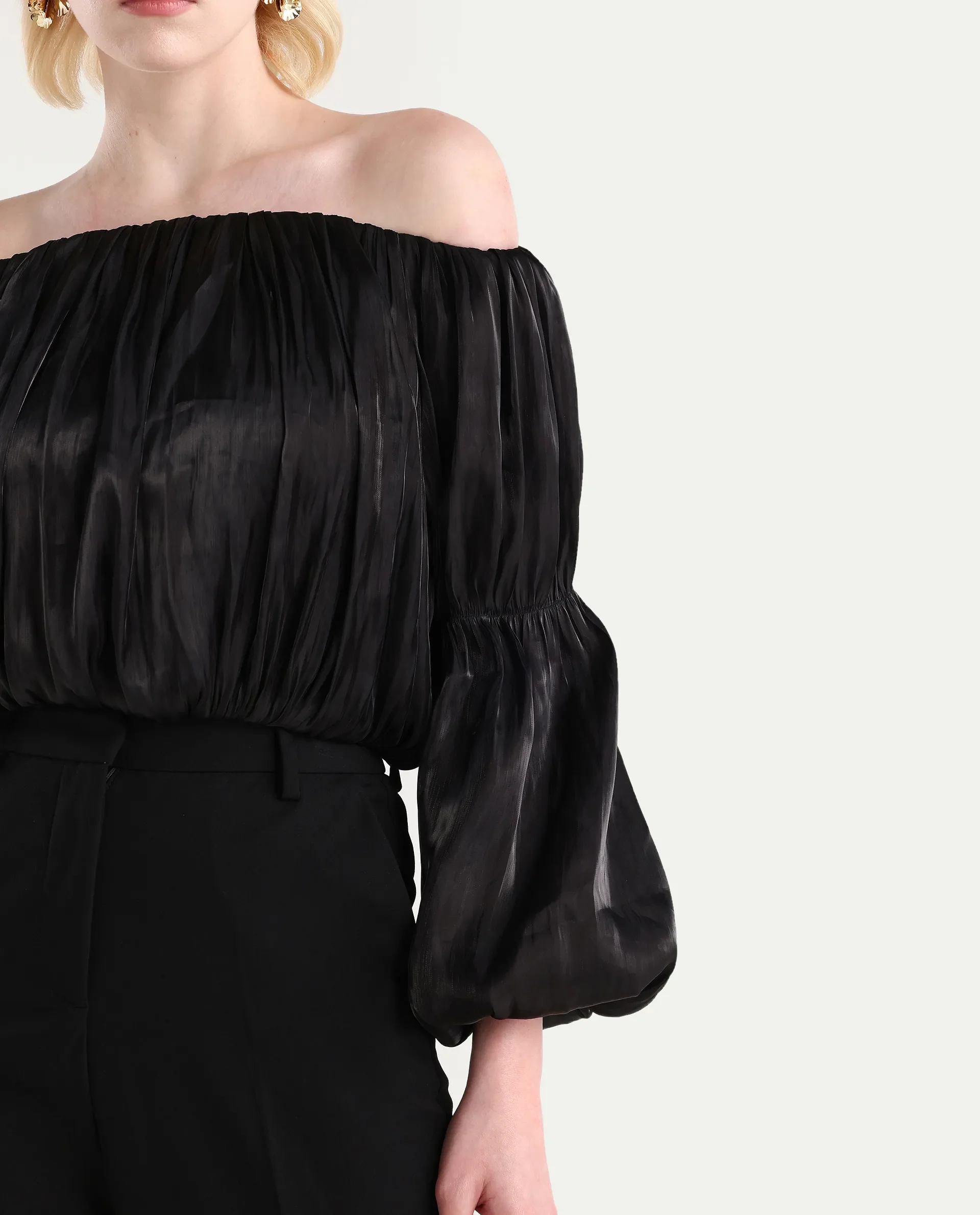 Rareism Women's Trese Black Polyester Plain Fashion Sleeve Crop Regular Fit Top - Image 4