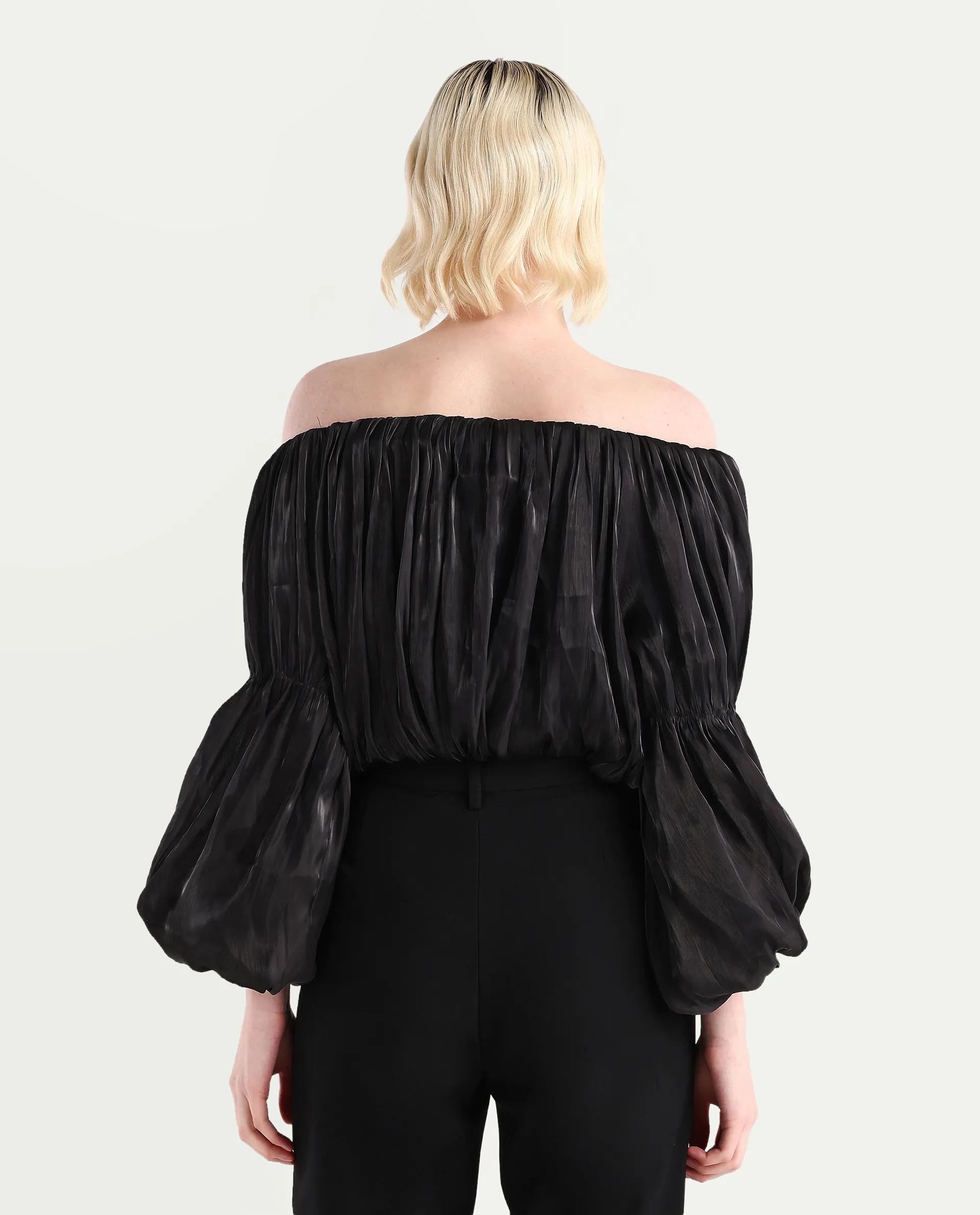 Rareism Women's Trese Black Polyester Plain Fashion Sleeve Crop Regular Fit Top - Image 7