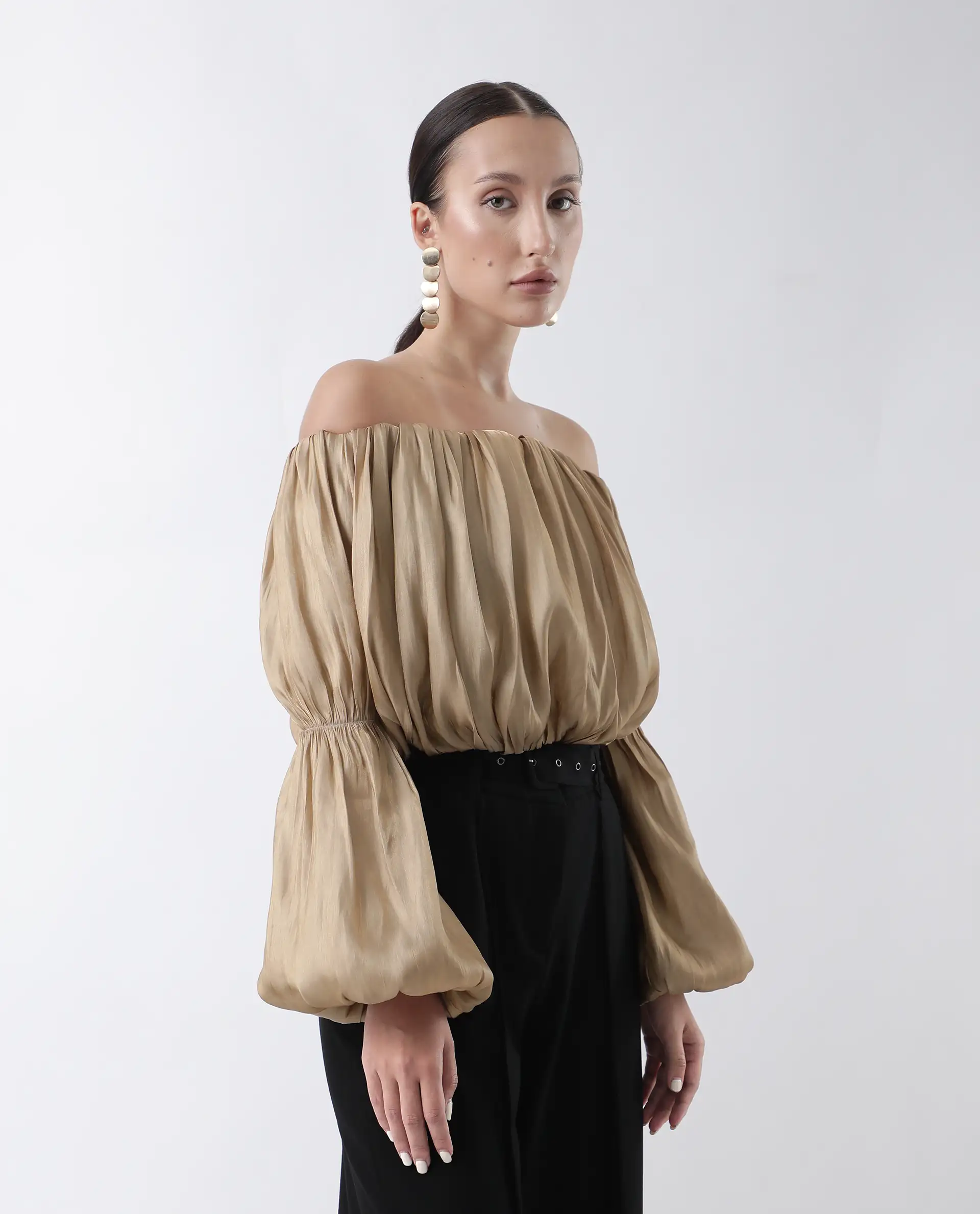 Rareism Women's Trese Gold Polyester Plain Fashion Sleeve Crop Regular Fit Top - Image 6