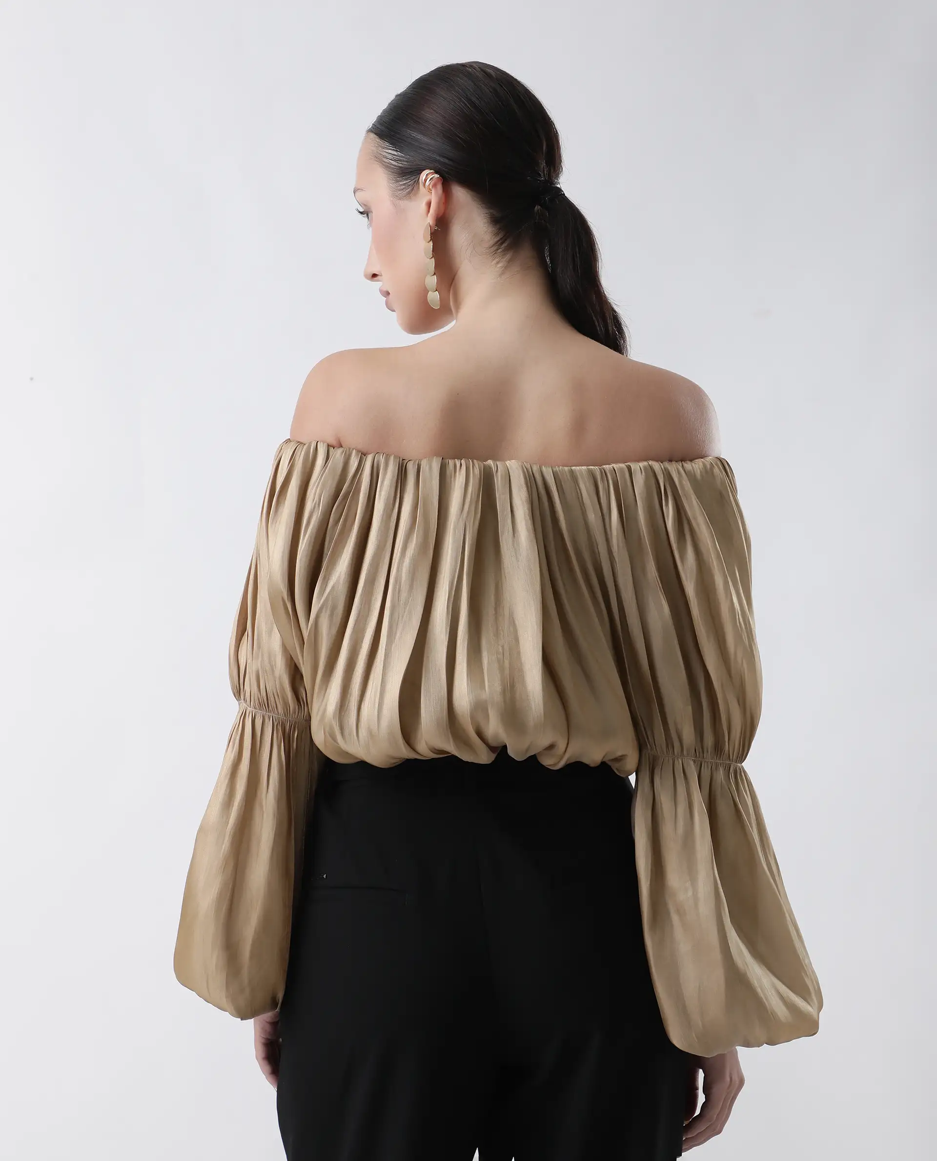 Rareism Women's Trese Gold Polyester Plain Fashion Sleeve Crop Regular Fit Top - Image 8