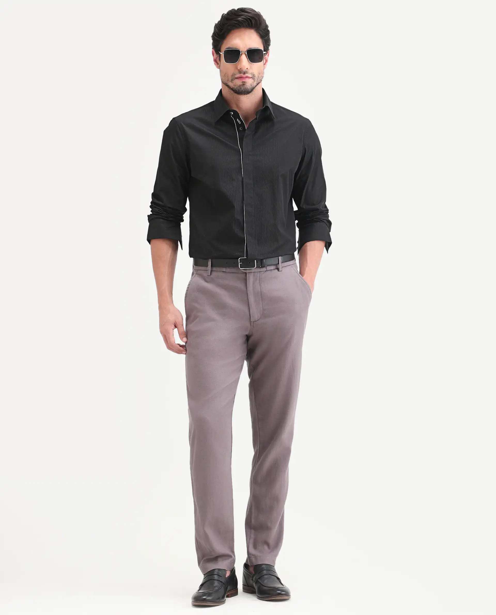 Rare Rabbit Men's Trev Black Cotton Fabric Full Sleeve Spread Collar Regular Striped Shirt - Image 2