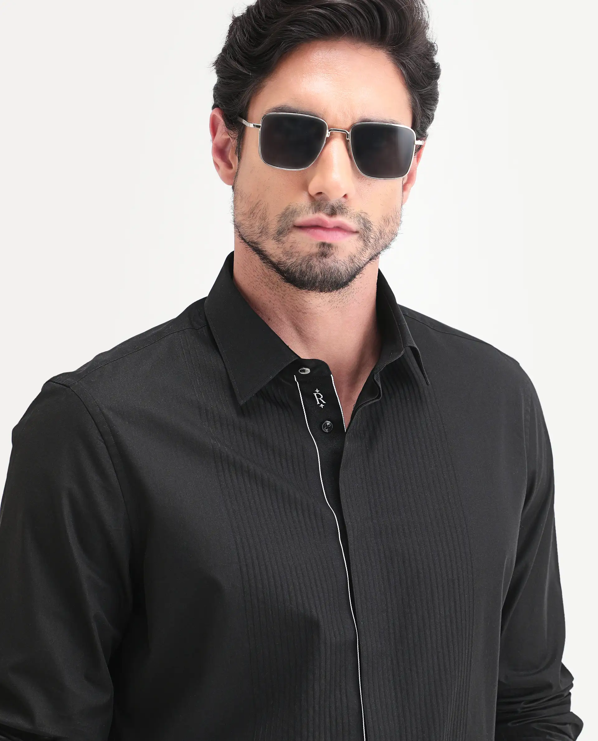 Rare Rabbit Men's Trev Black Cotton Fabric Full Sleeve Spread Collar Regular Striped Shirt - Image 3