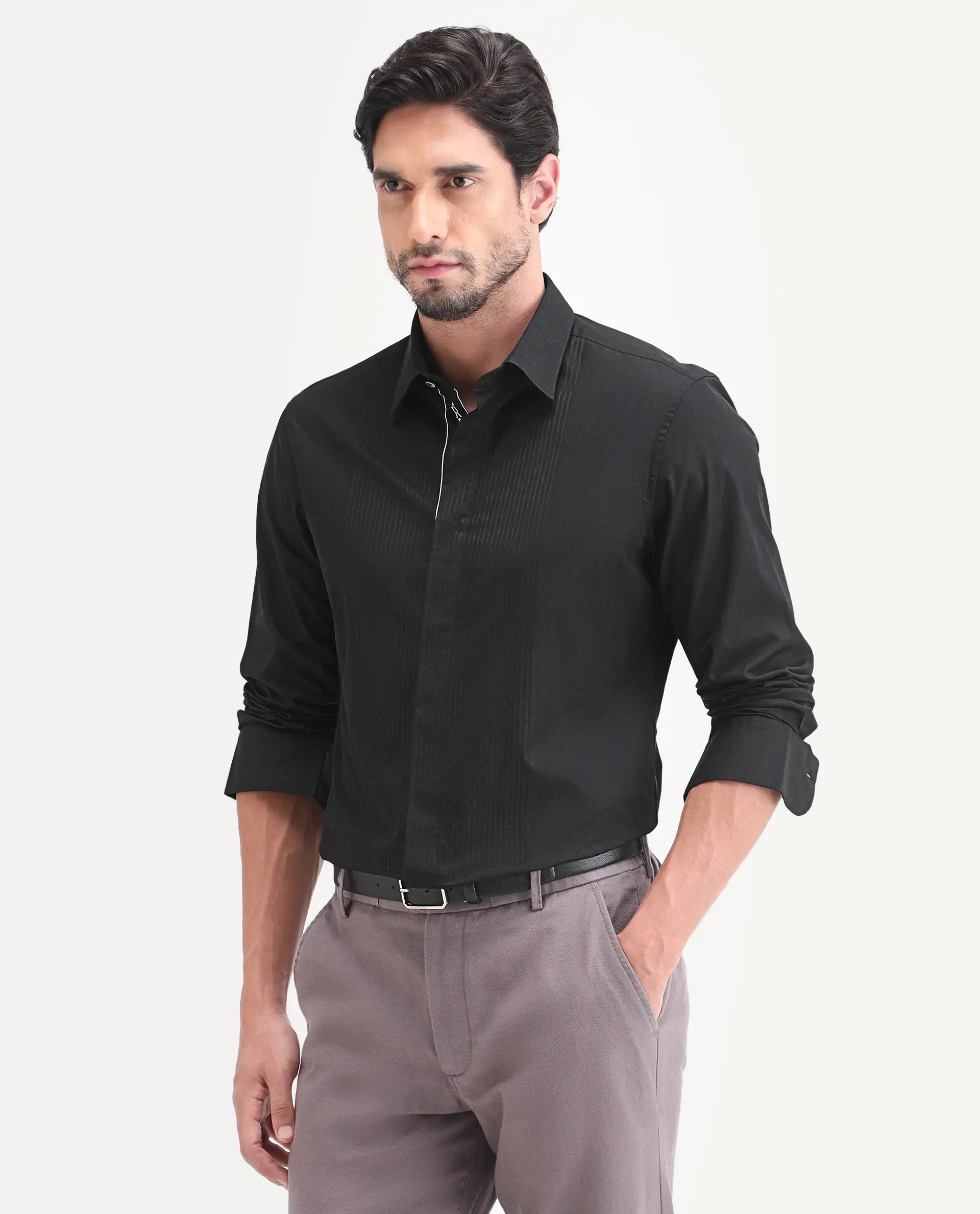 Rare Rabbit Men's Trev Black Cotton Fabric Full Sleeve Spread Collar Regular Striped Shirt - Image 6