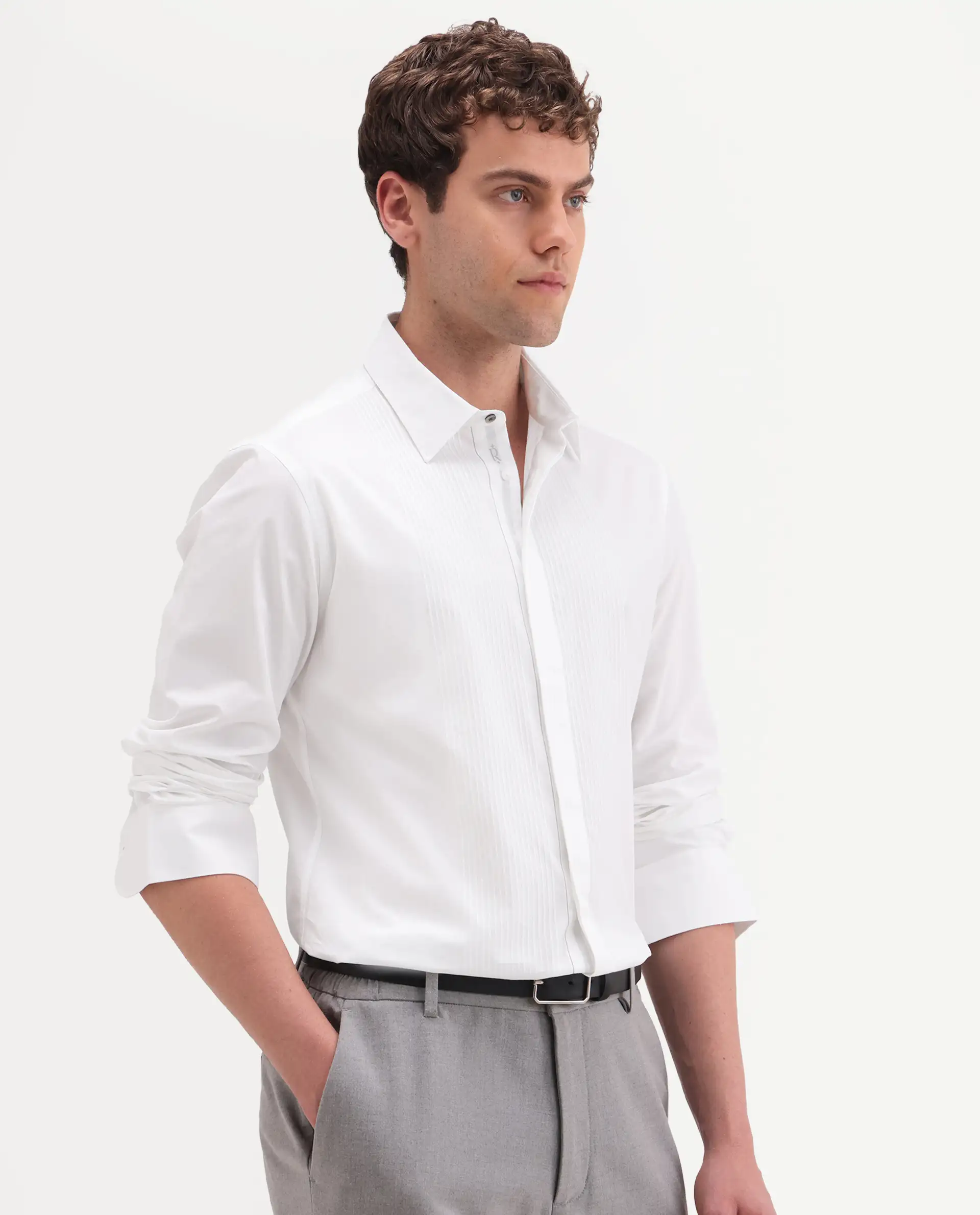 Rare Rabbit Men's Trev White Cotton Fabric Full Sleeve Spread Collar Regular Striped Shirt - Image 4