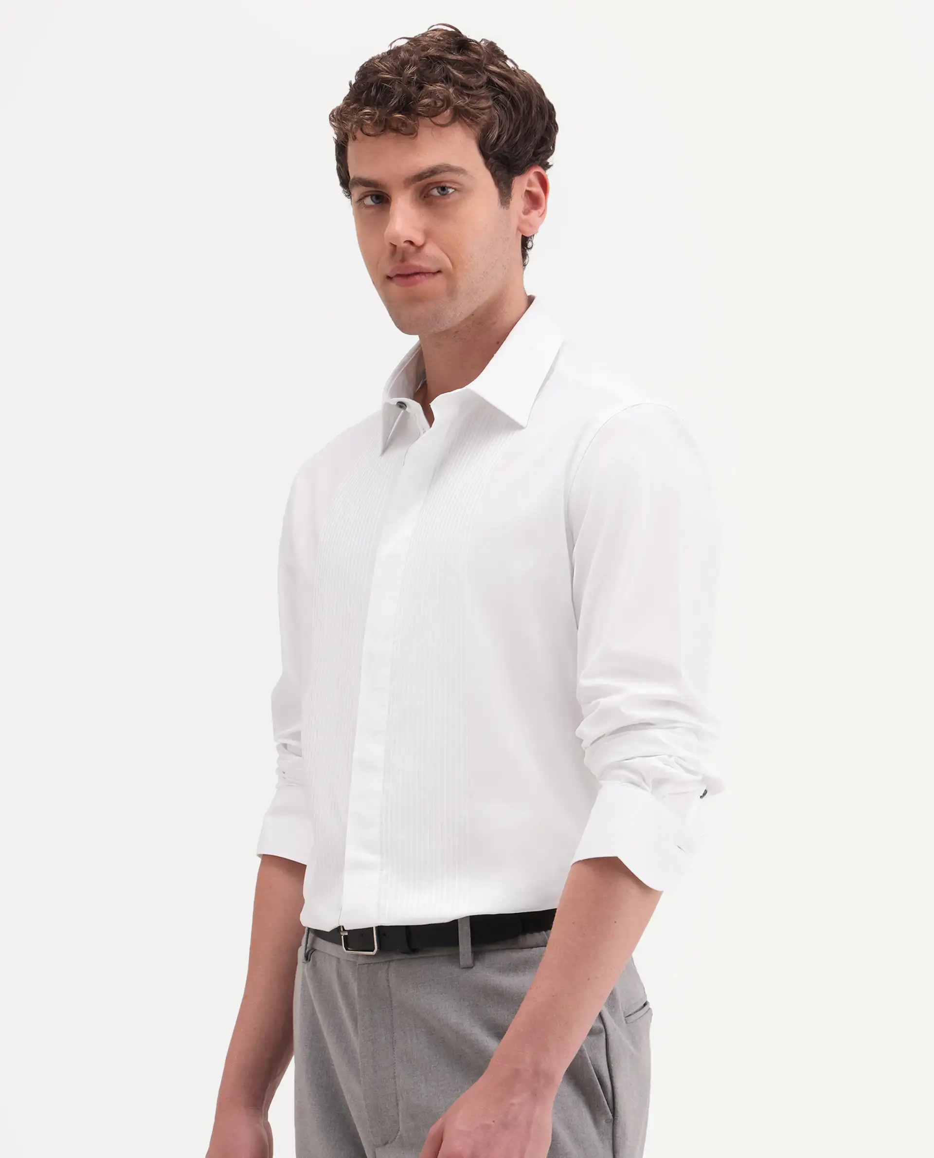 Rare Rabbit Men's Trev White Cotton Fabric Full Sleeve Spread Collar Regular Striped Shirt - Image 5
