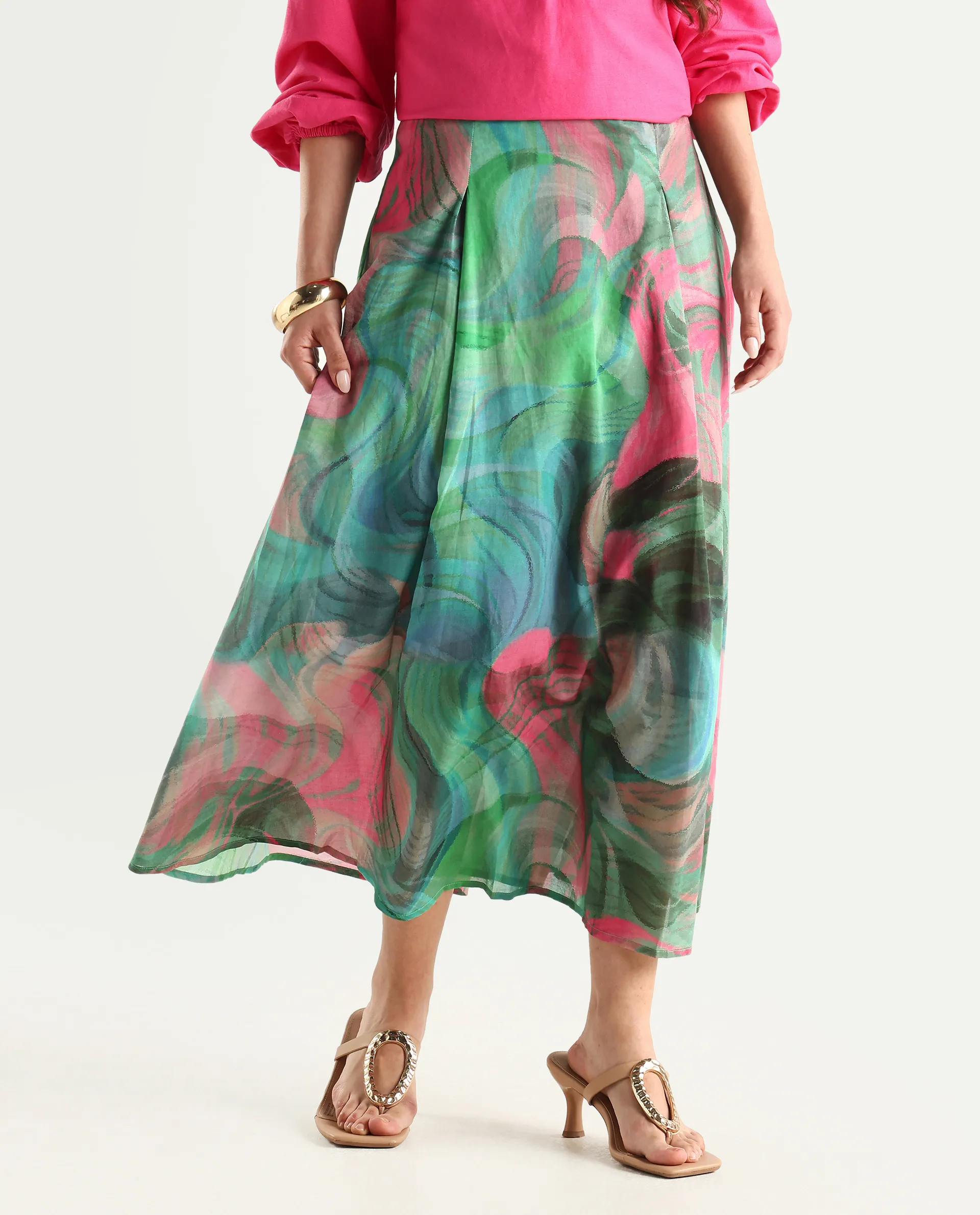 Rareism Women's Treviso Dusky Polyester Abstract Print Midi Flared Skirt - Image 2