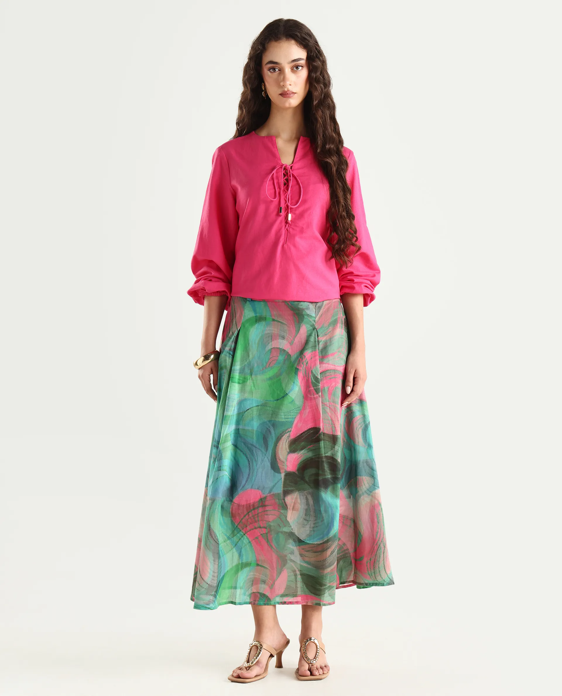 Rareism Women's Treviso Dusky Polyester Abstract Print Midi Flared Skirt - Image 3
