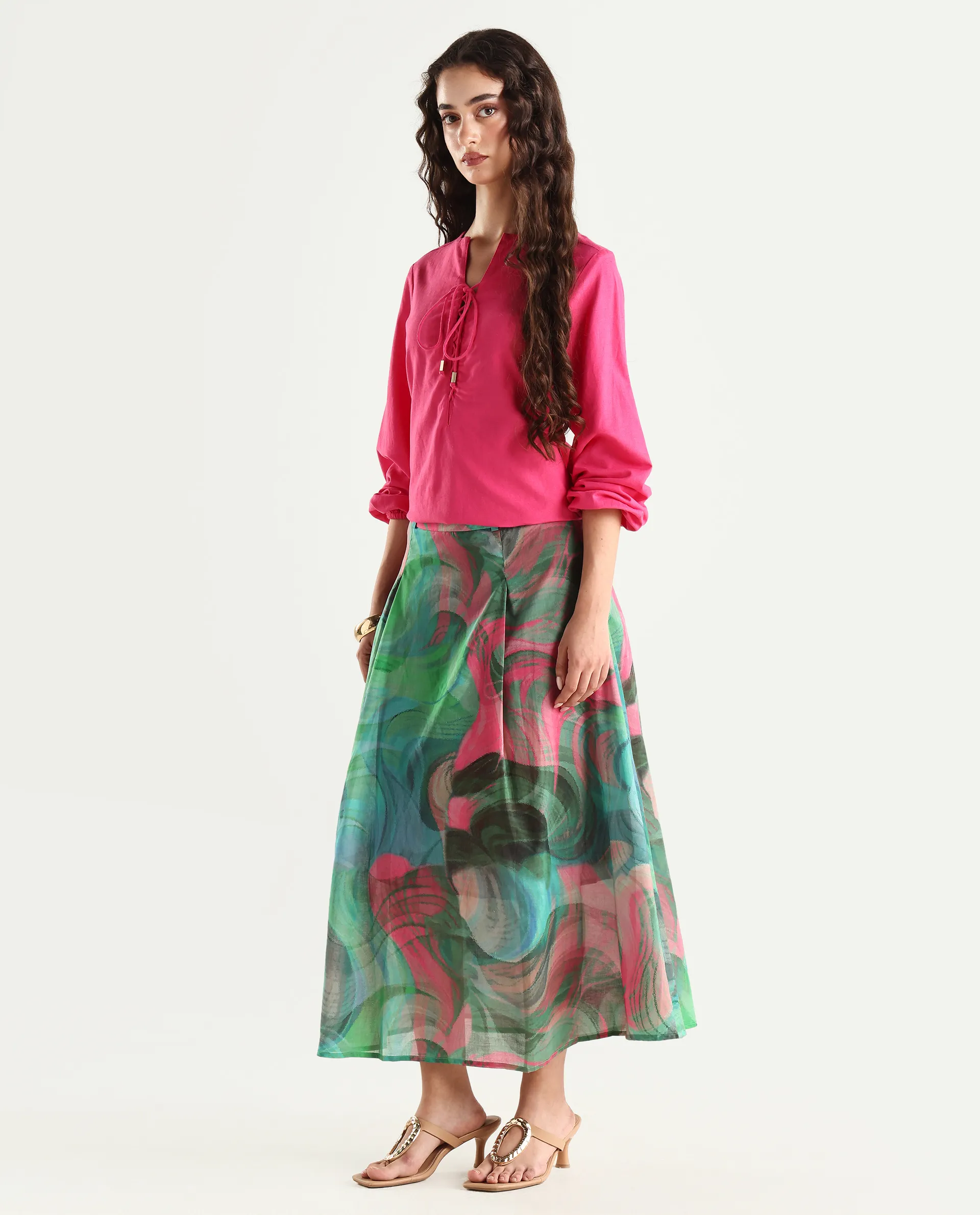 Rareism Women's Treviso Dusky Polyester Abstract Print Midi Flared Skirt - Image 6