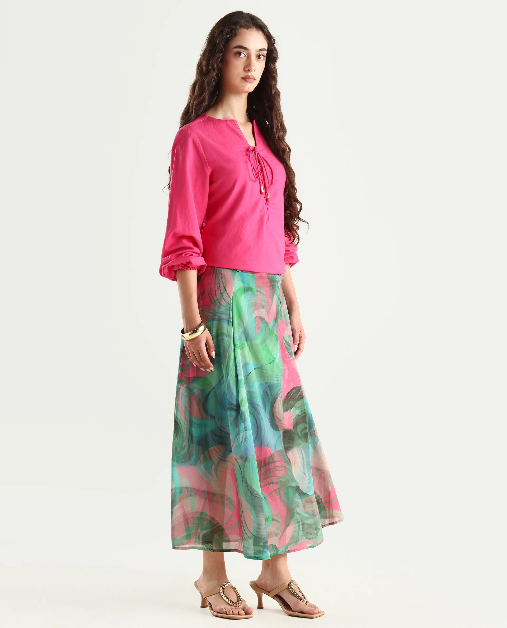 Rareism Women's Treviso Dusky Polyester Abstract Print Midi Flared Skirt - Image 7
