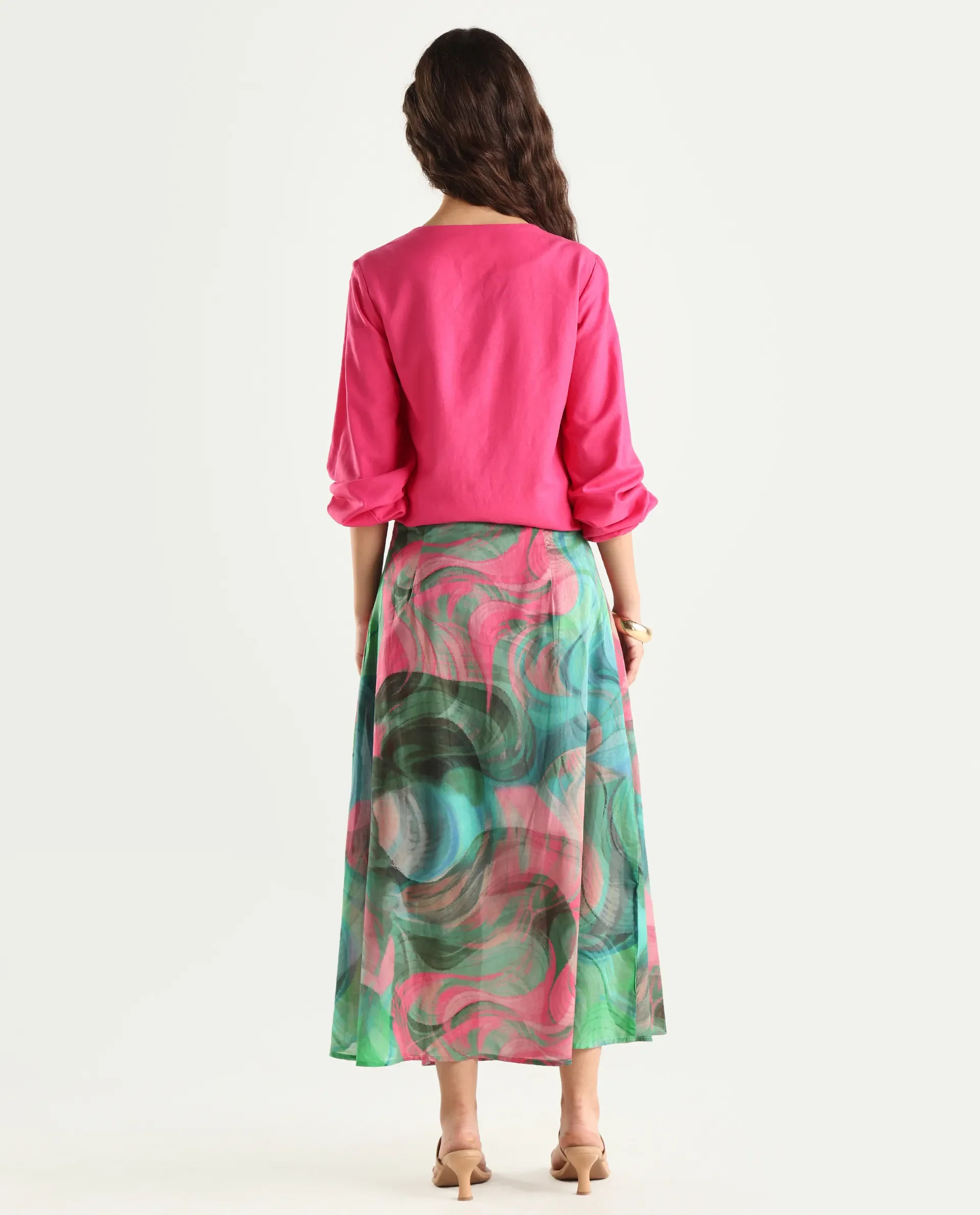 Rareism Women's Treviso Dusky Polyester Abstract Print Midi Flared Skirt - Image 8