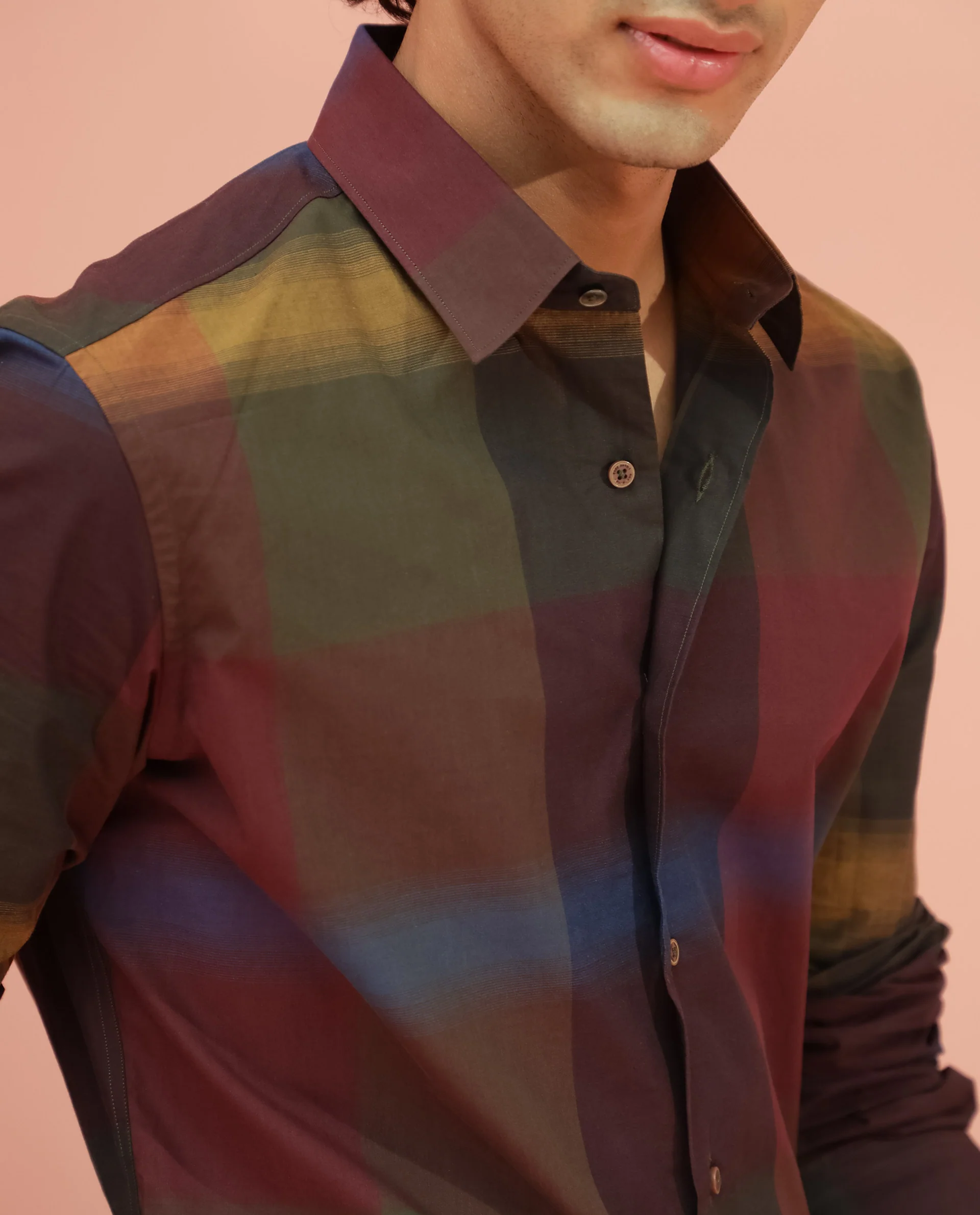 Rare Rabbit Men's Trewen Maroon Cotton Checked Print Regular Fit Full Sleeve Spread Collar Shirt - Image 2