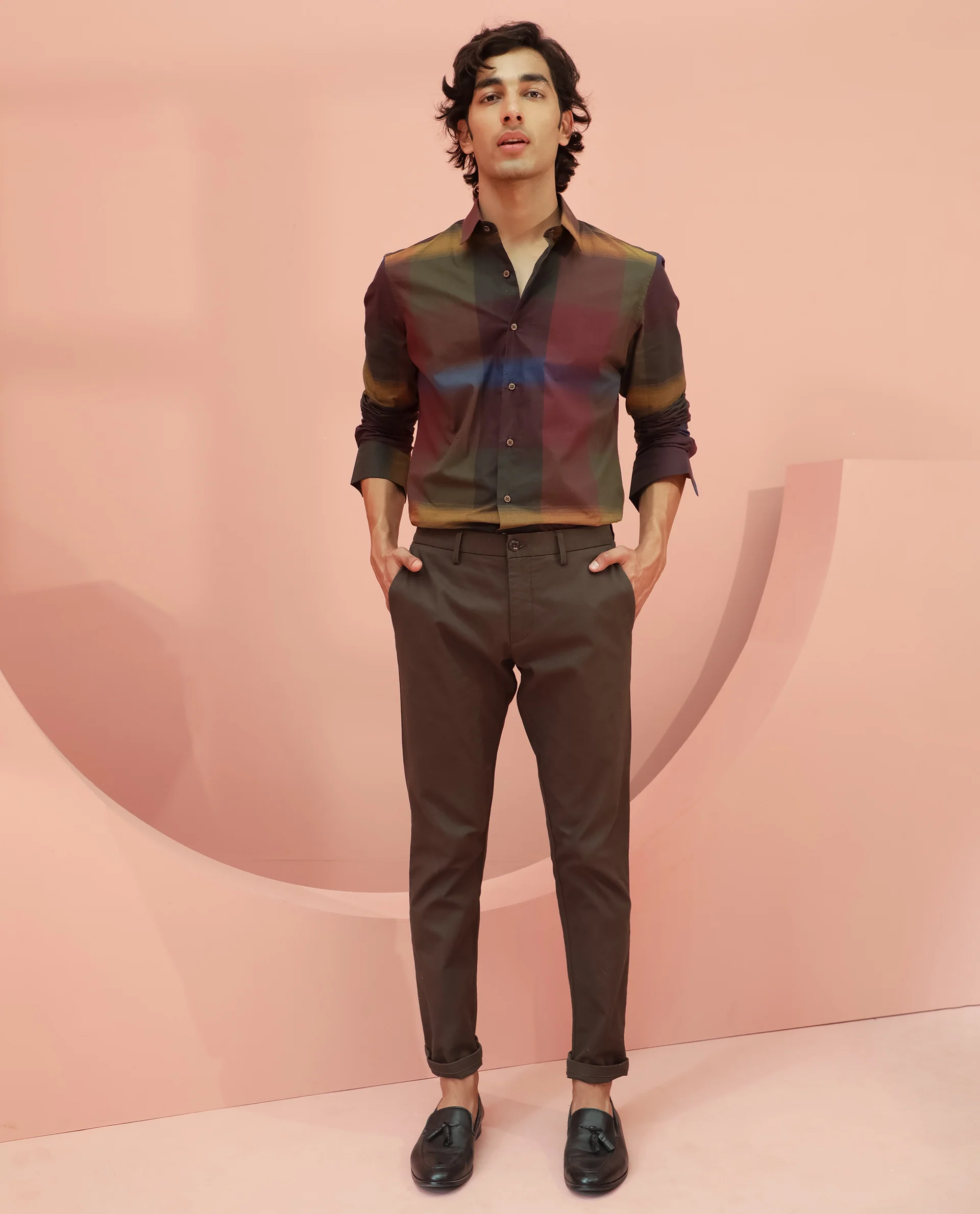 Rare Rabbit Men's Trewen Maroon Cotton Checked Print Regular Fit Full Sleeve Spread Collar Shirt - Image 3