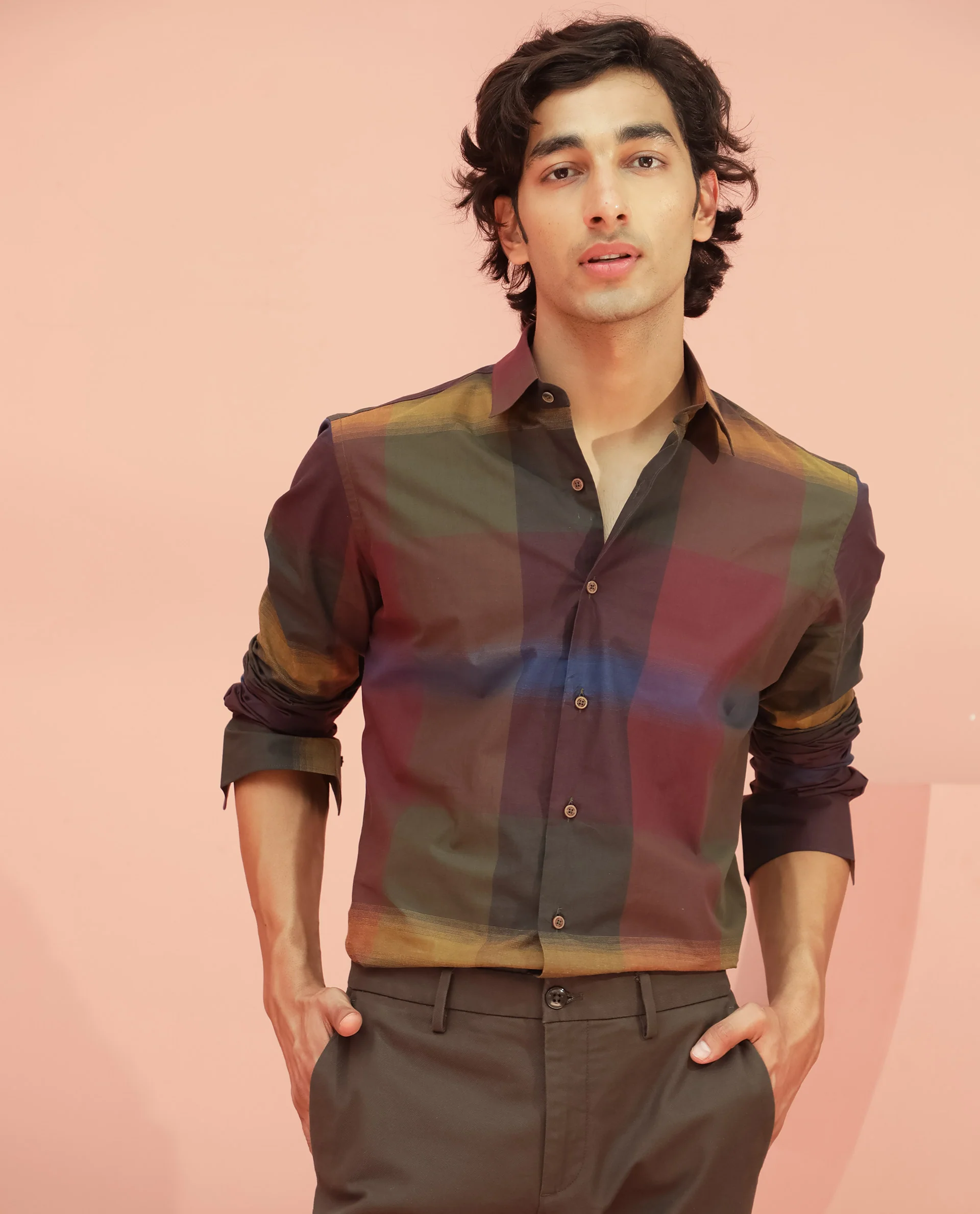 Rare Rabbit Men's Trewen Maroon Cotton Checked Print Regular Fit Full Sleeve Spread Collar Shirt - Image 4