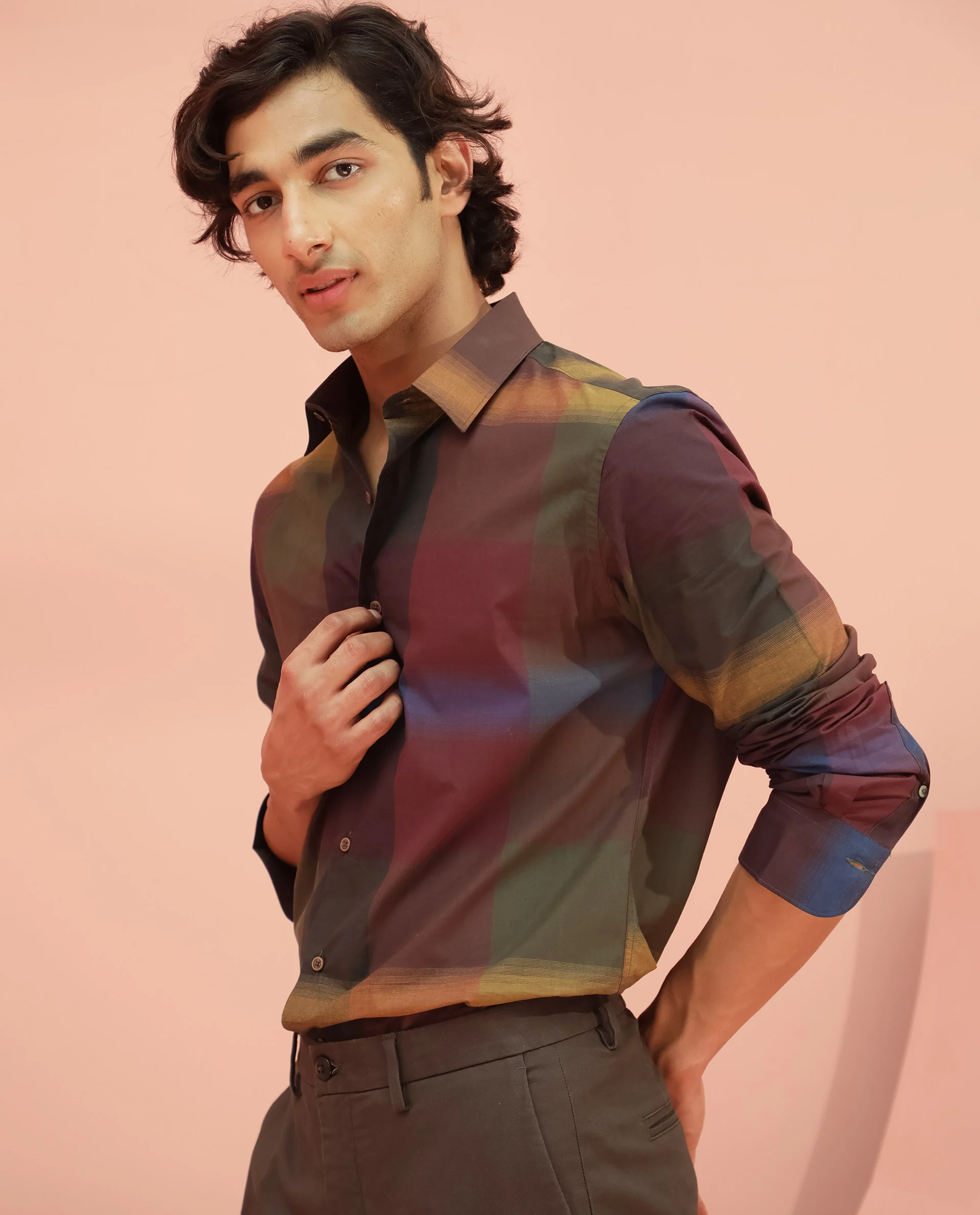 Rare Rabbit Men's Trewen Maroon Cotton Checked Print Regular Fit Full Sleeve Spread Collar Shirt - Image 5