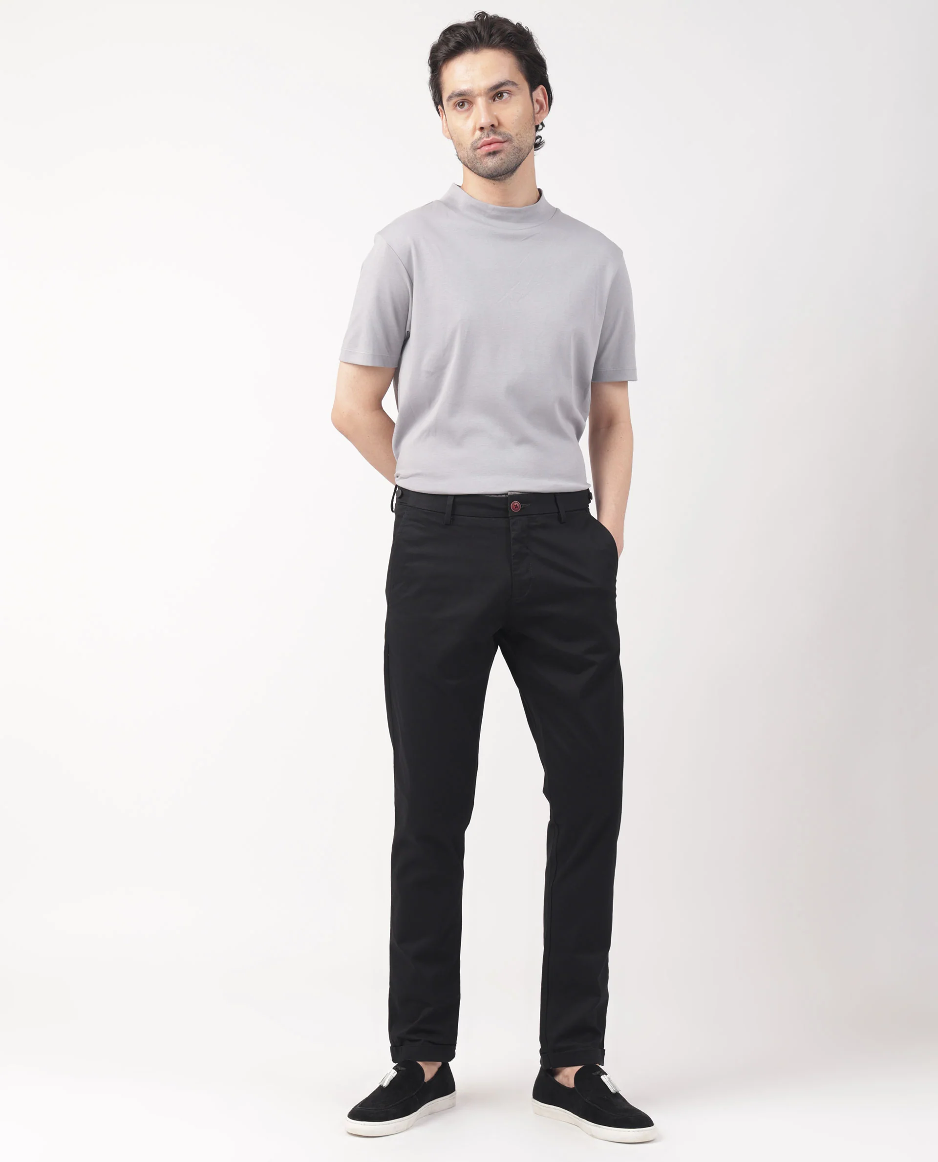 Rare Rabbit Men's Trews-1 Black Cotton Plain Slim Fit Trouser - Image 13