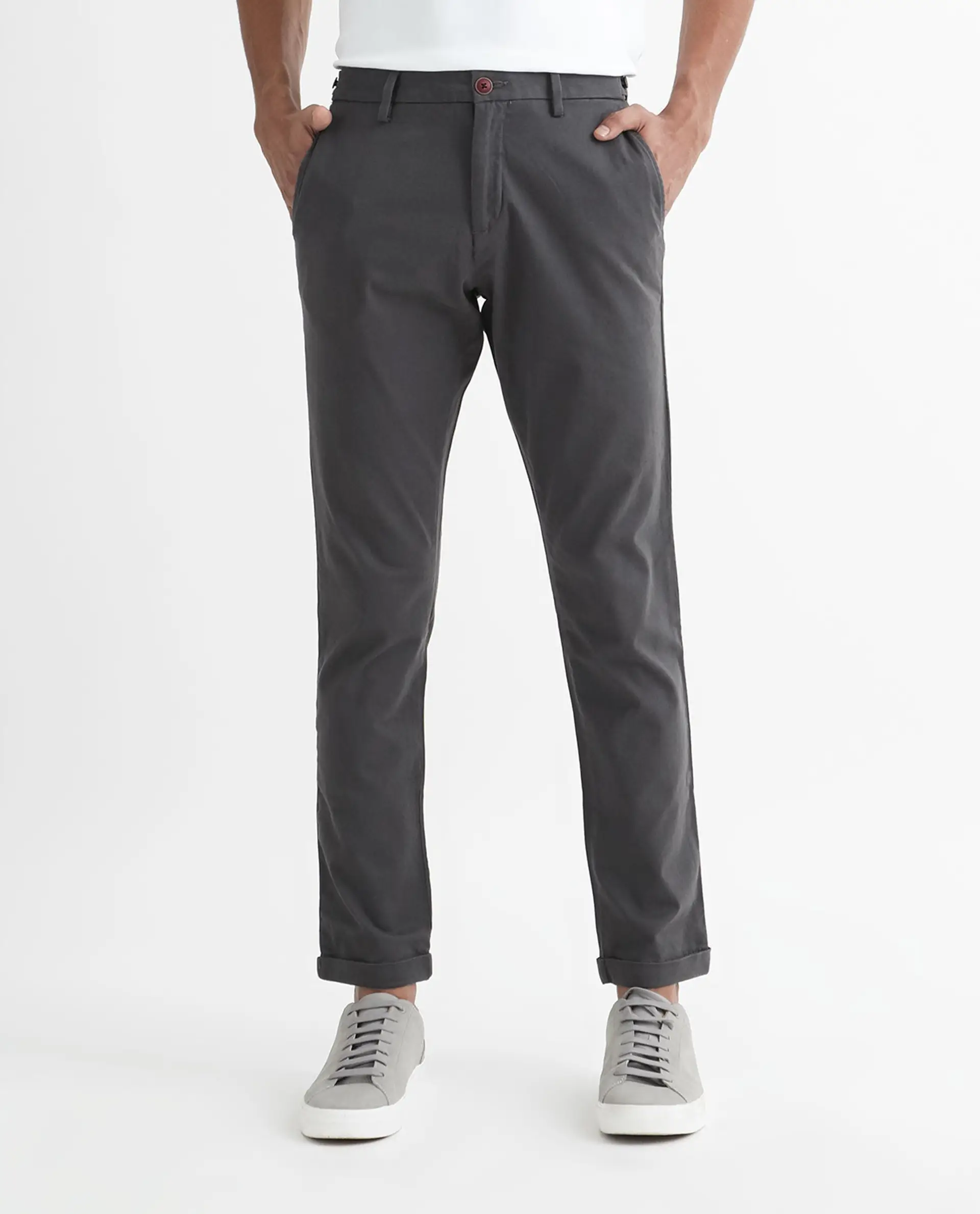 Rare Rabbit Men's Trews-1 Grey Cotton Plain Regular Fit Trouser - Image 12
