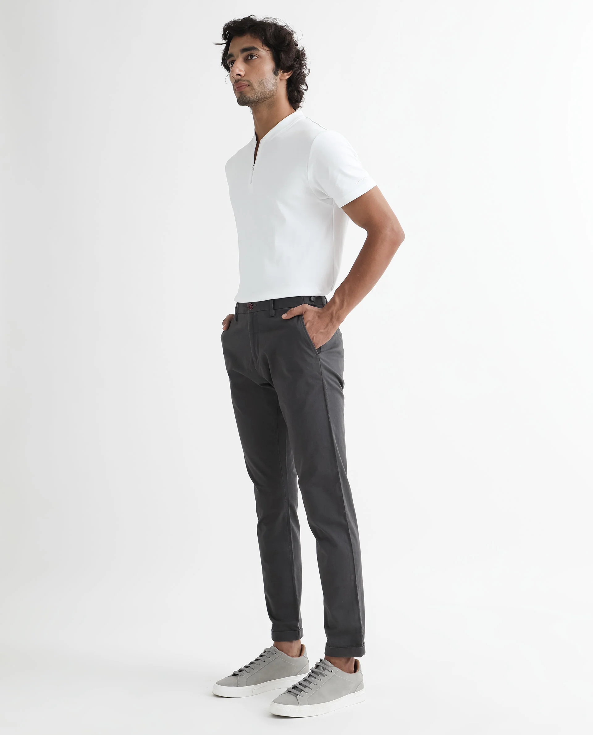Rare Rabbit Men's Trews-1 Grey Cotton Plain Regular Fit Trouser - Image 7